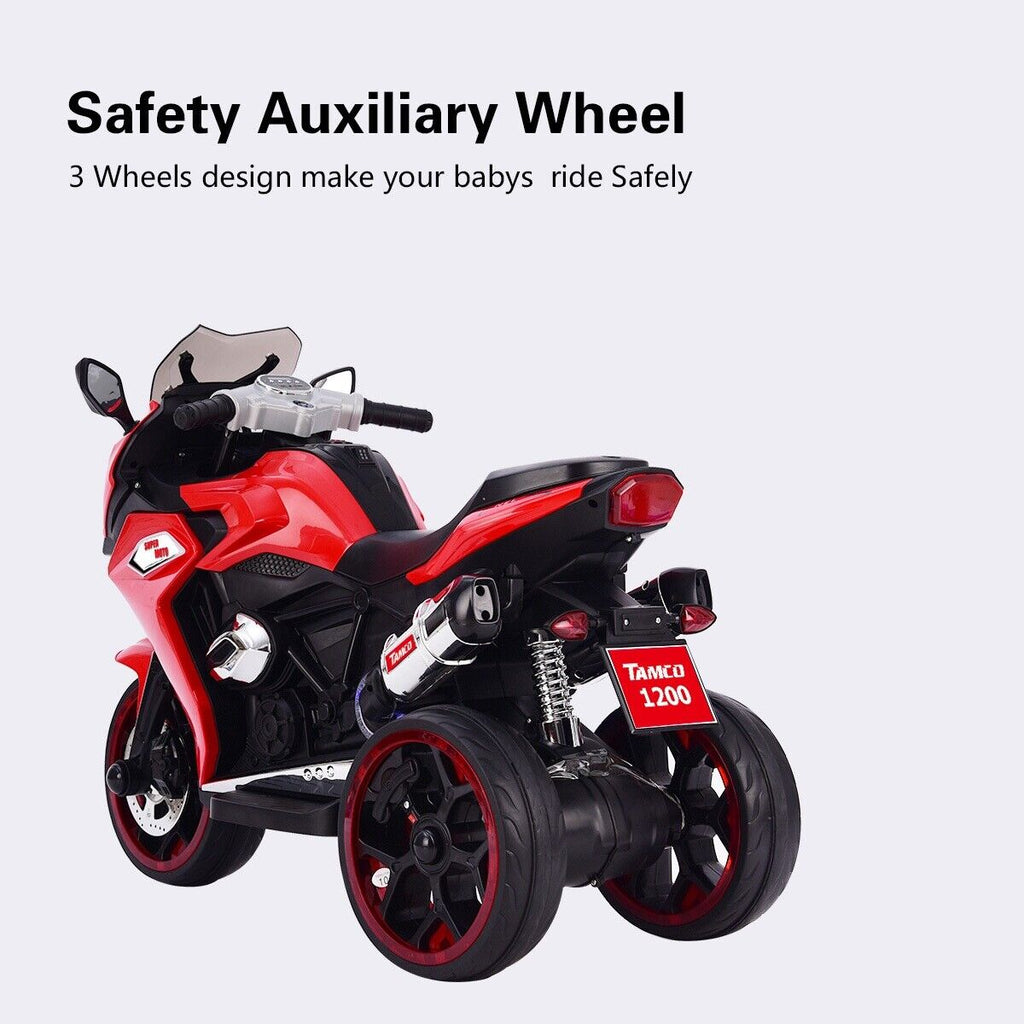 Rev Up the Fun with the TAMCO Kids Electric Ride-On Motorcycle - 12V with Three Light-Up Wheels!