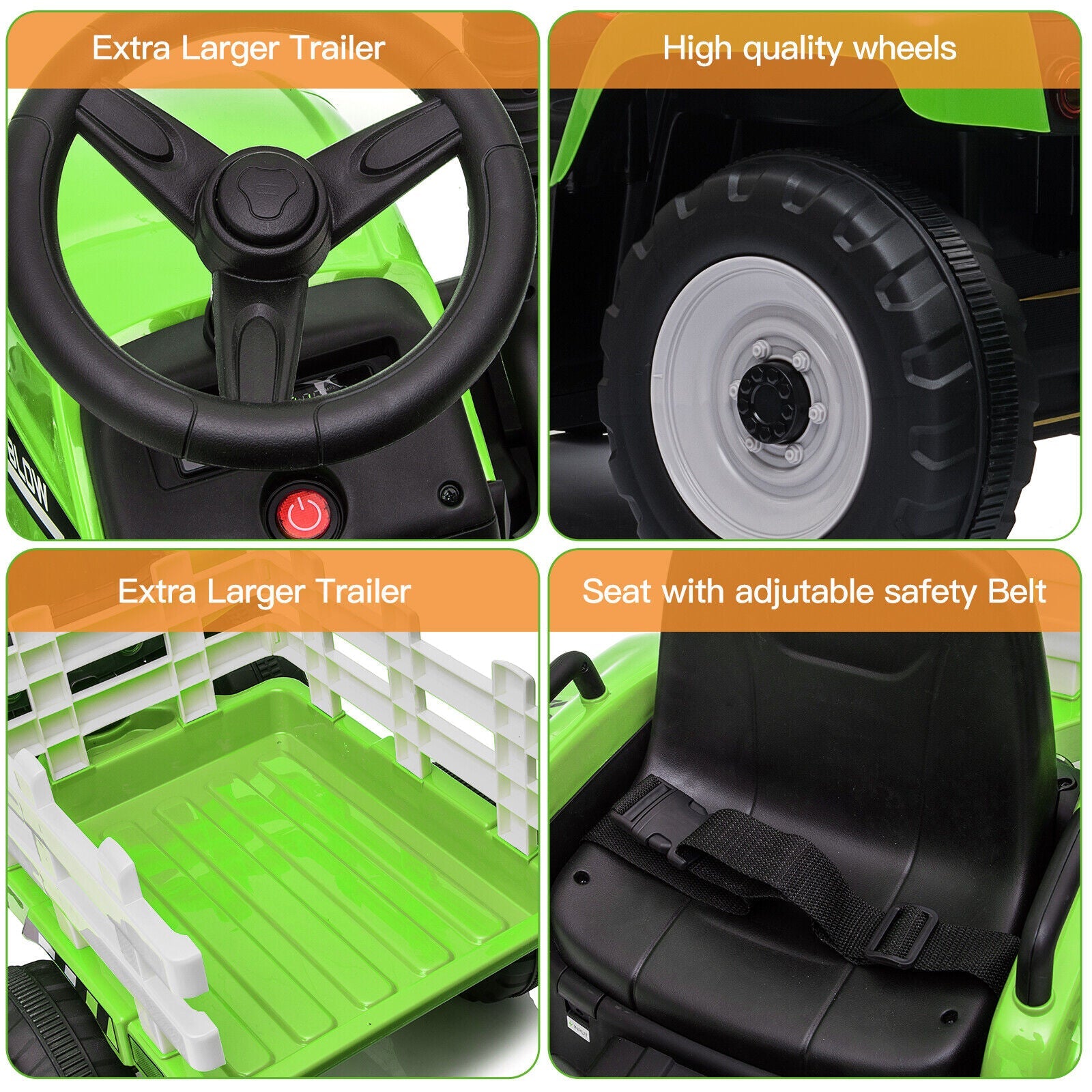 Ride in Style: 12V Electric Tractor with Trailer and Remote Control for Toddlers