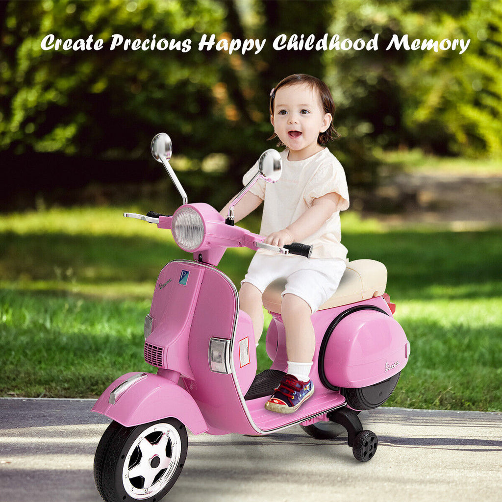 Ride in Style: Pink 6V Kids Vespa Scooter with Training Wheel and Headlight