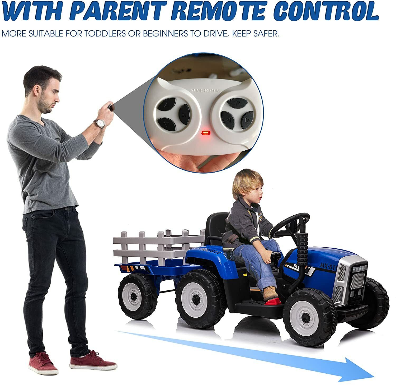 Ride in Style with the LUCKYERMORE 12V Electric Tractor Trailer for Kids