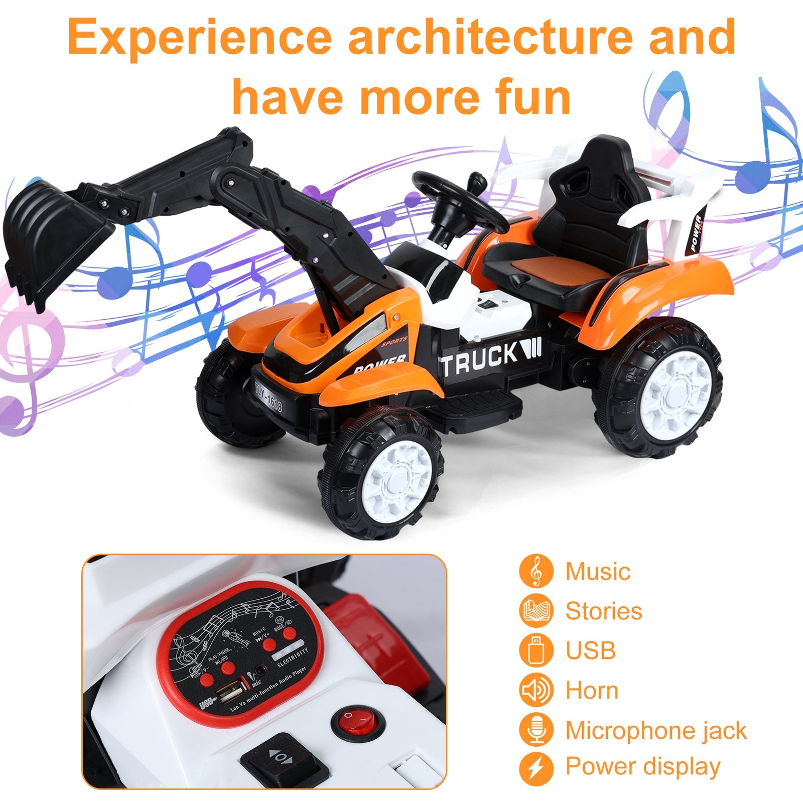 Battery-Powered Ride-On Excavator with Motorized Arm and Forward/Backward Movement