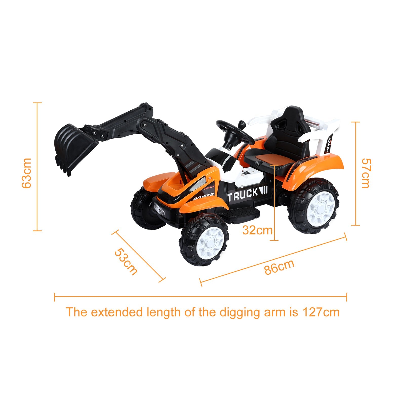 Electric Ride-On Excavator Digger with Motorized Arm and Music Sounds Construction Vehicle