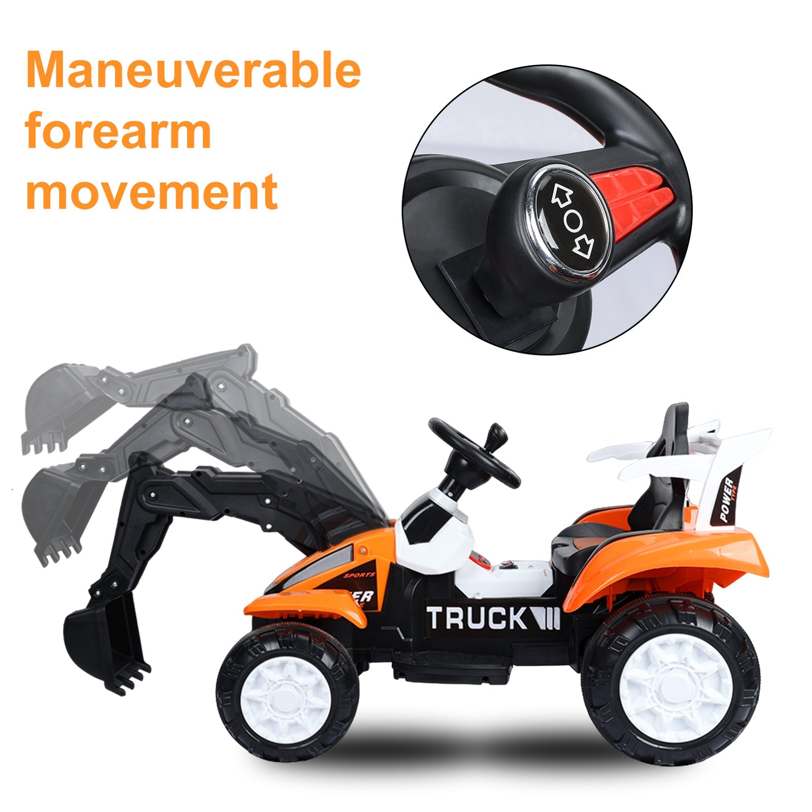 Electric Ride-On Excavator Digger with Motorized Arm and Music Sounds Construction Vehicle