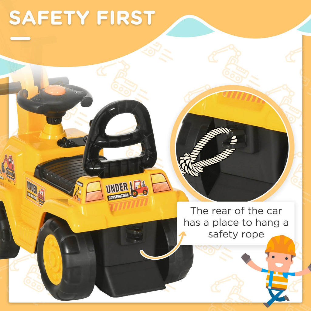 Kids Ride-On Excavator Truck with Pull Cart, Horn, and Under-Seat Storage