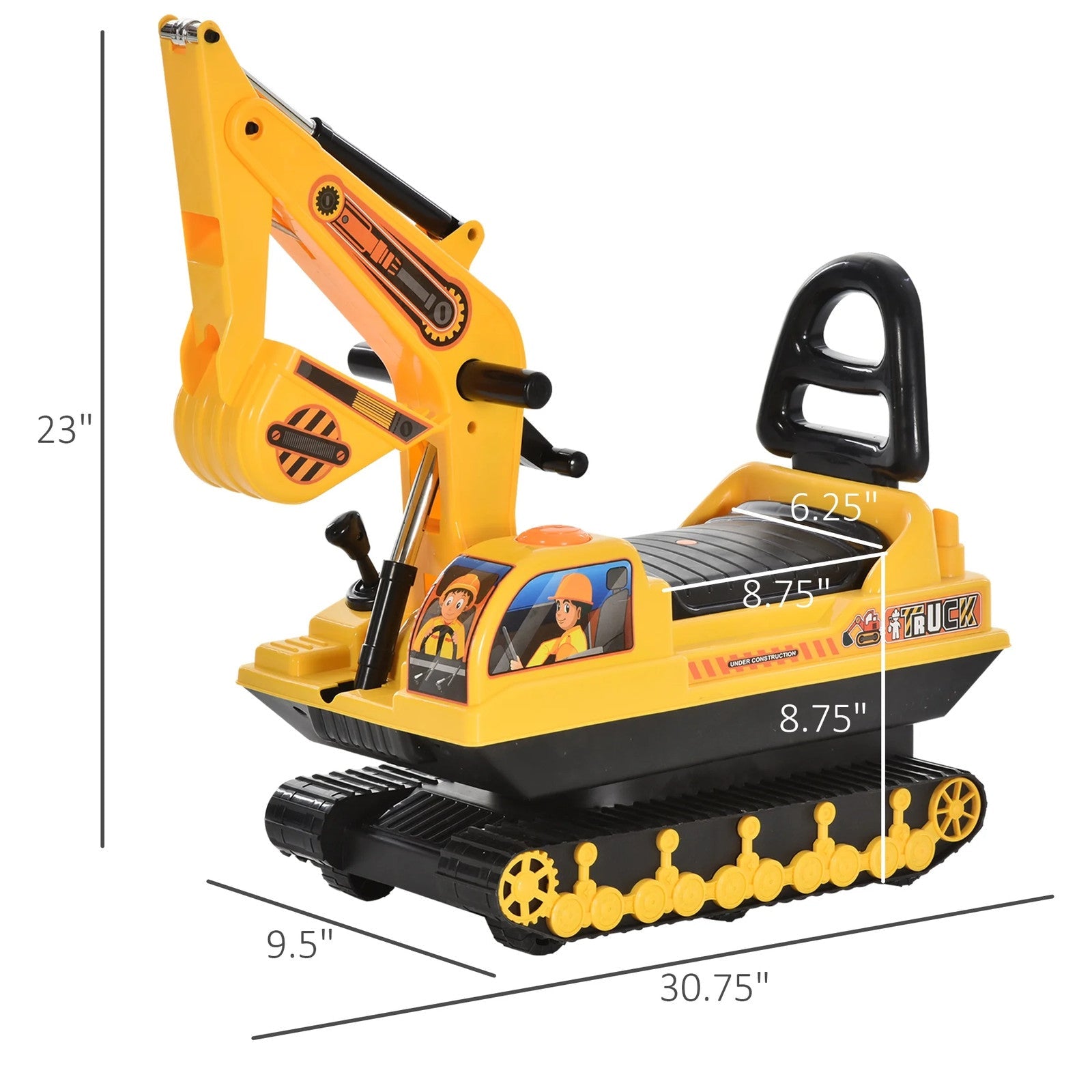 Movable Ride-On Excavator Toy Tractor Digger Scooter Walker for Toddler Pretend Play