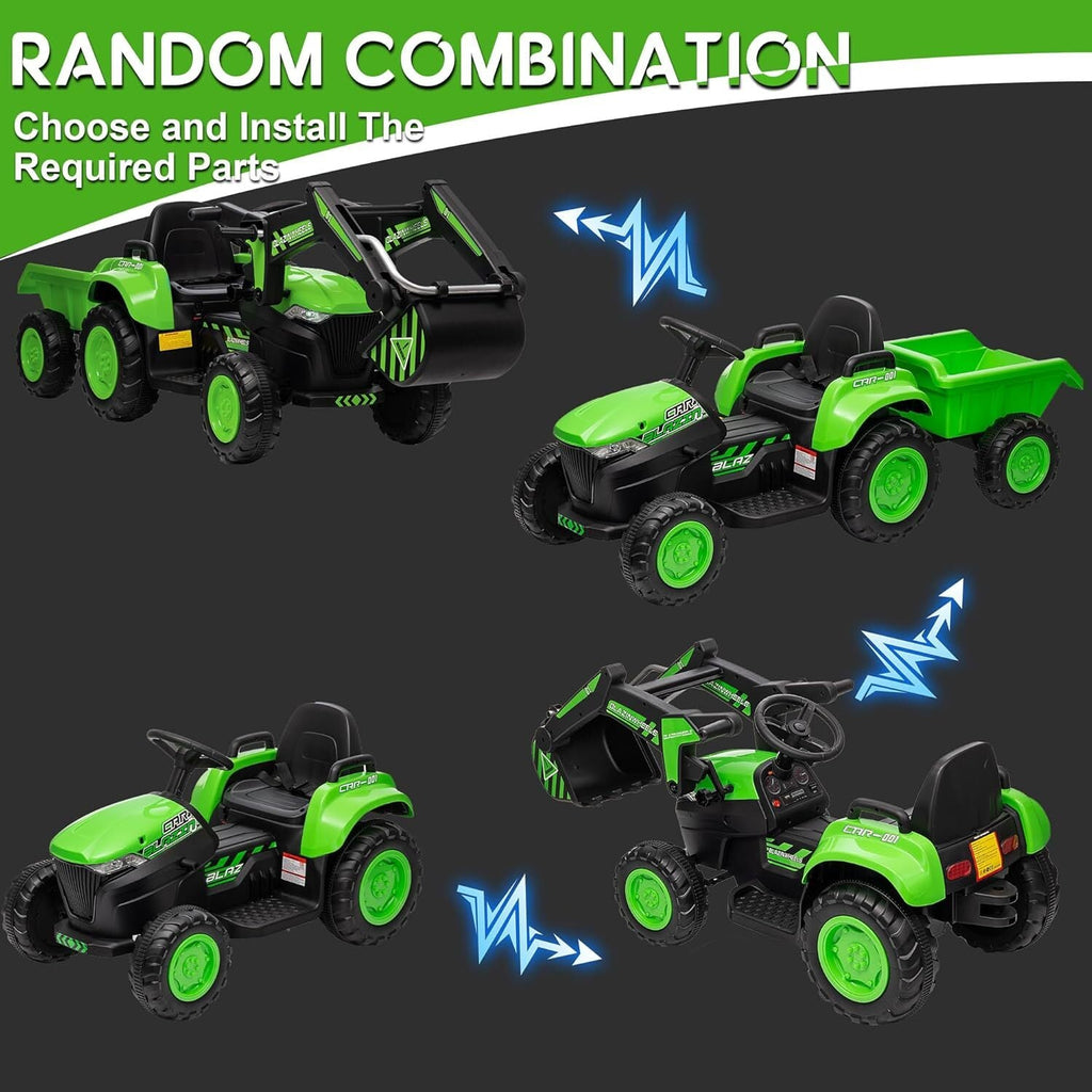 12V Electric Ride-On Excavator with Detachable Trailer and Remote Control