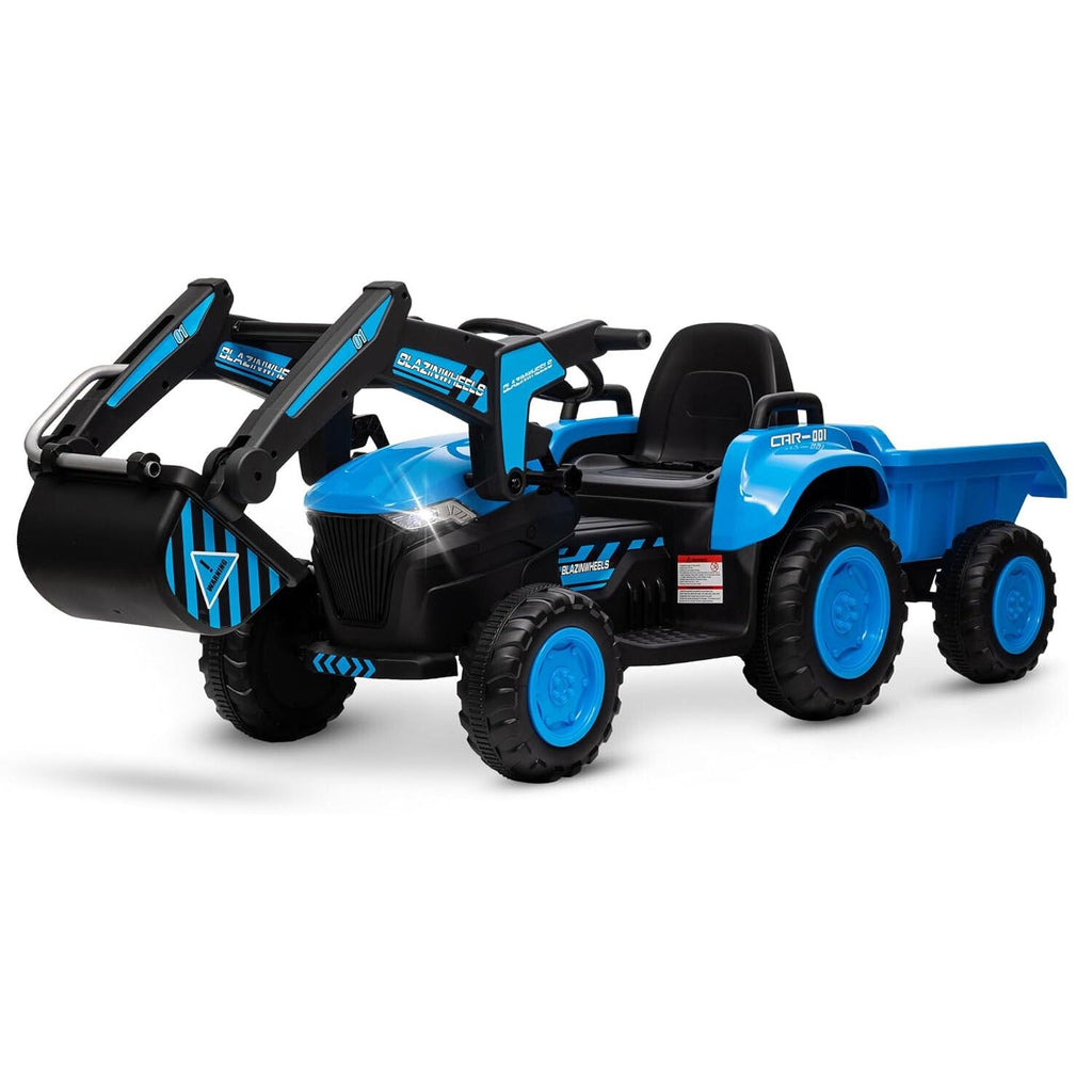 12V Electric Ride-On Excavator with Detachable Trailer and Remote Control