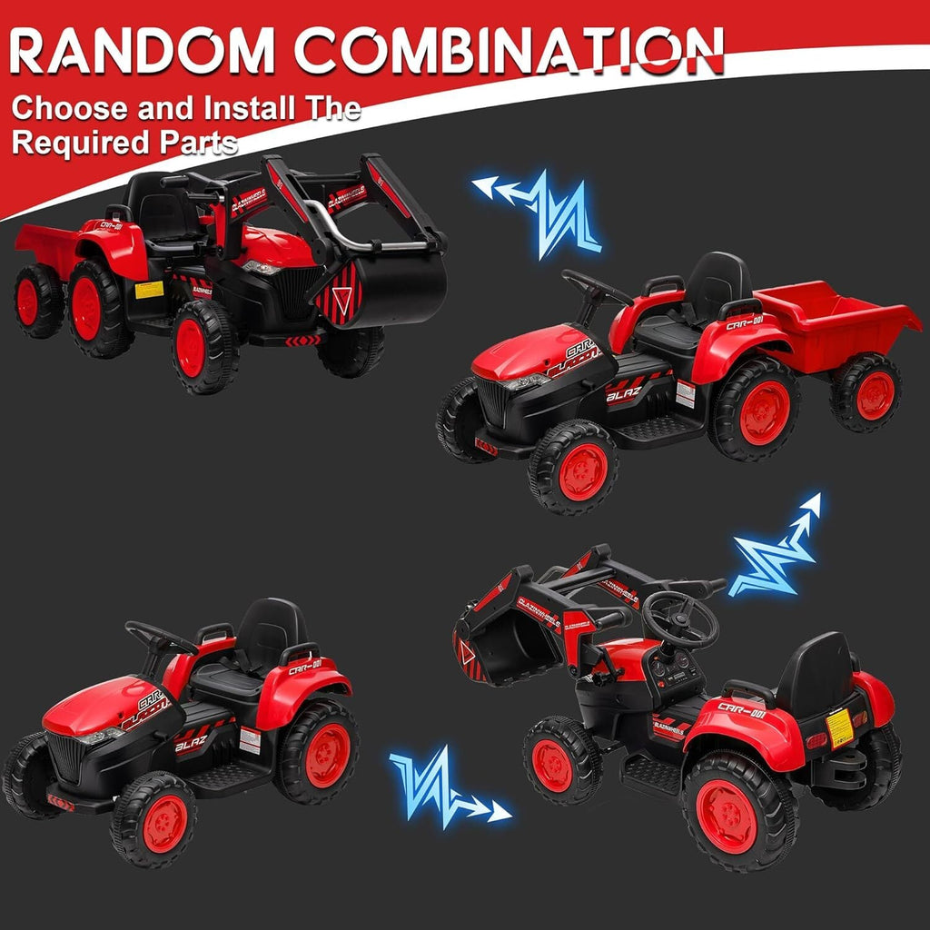 12V Electric Ride-On Excavator with Detachable Trailer and Remote Control