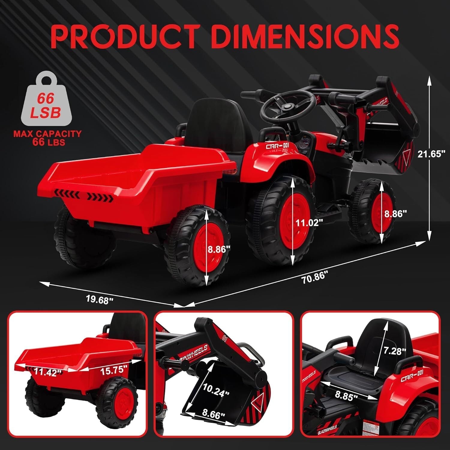 12V Electric Ride-On Excavator with Detachable Trailer and Remote Control