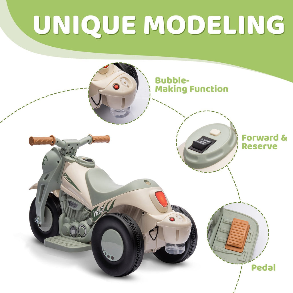 6V Ride-On Motorcycle and Bubble Car with Music - Cream Color