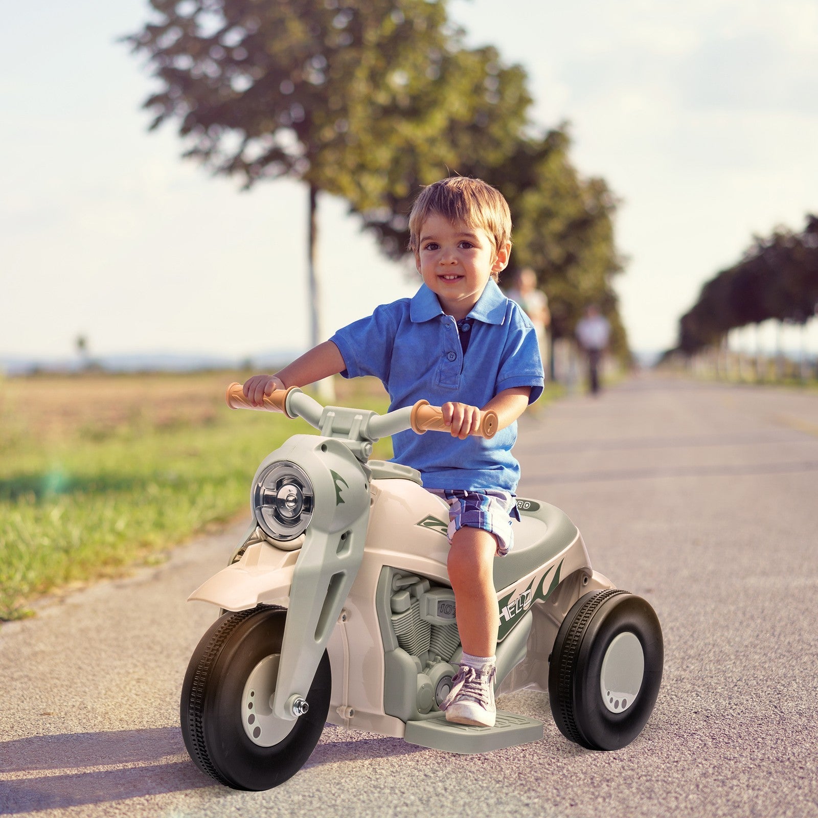 6V Ride-On Motorcycle and Bubble Car with Music - Cream Color