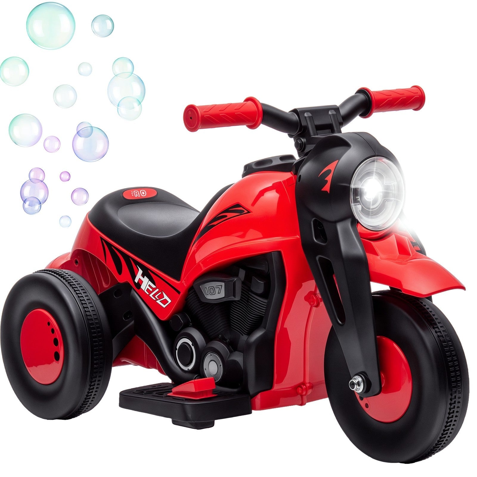 6V Red Ride-On Motorcycle and Bubble Car with Music