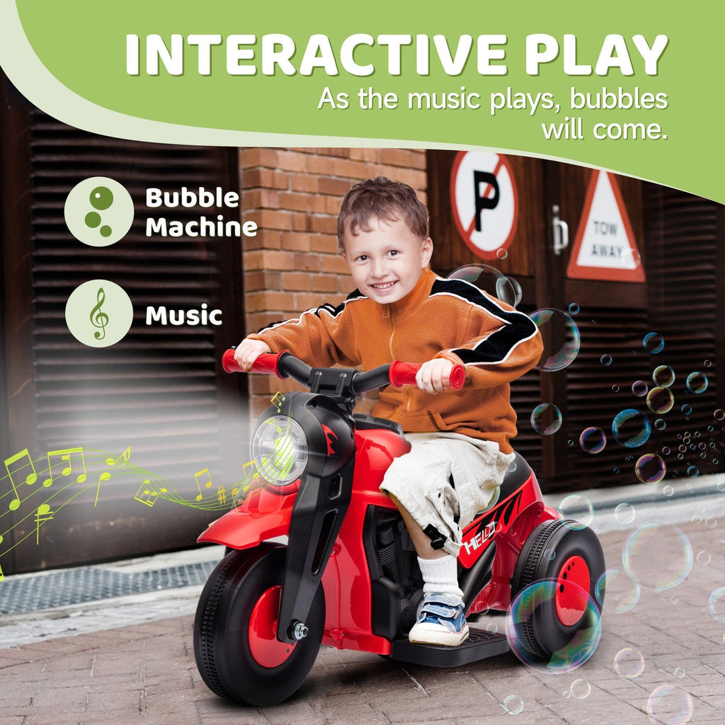 6V Red Ride-On Motorcycle and Bubble Car with Music