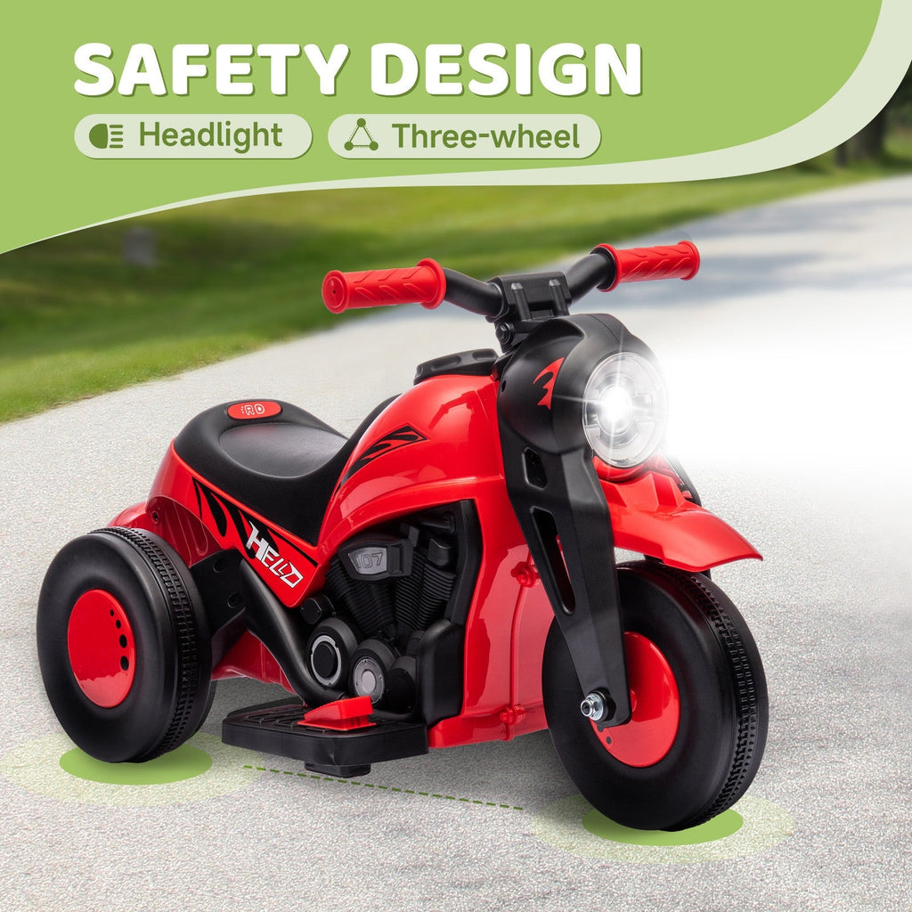6V Red Ride-On Motorcycle and Bubble Car with Music