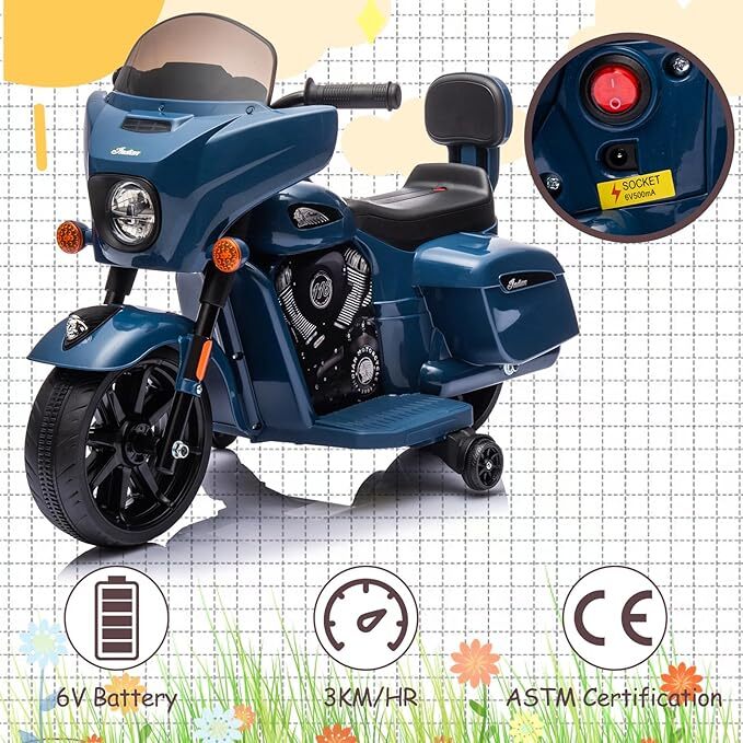 6V Electric Ride-On Dirt Bike for Kids with Licensed Design and Built-In Music