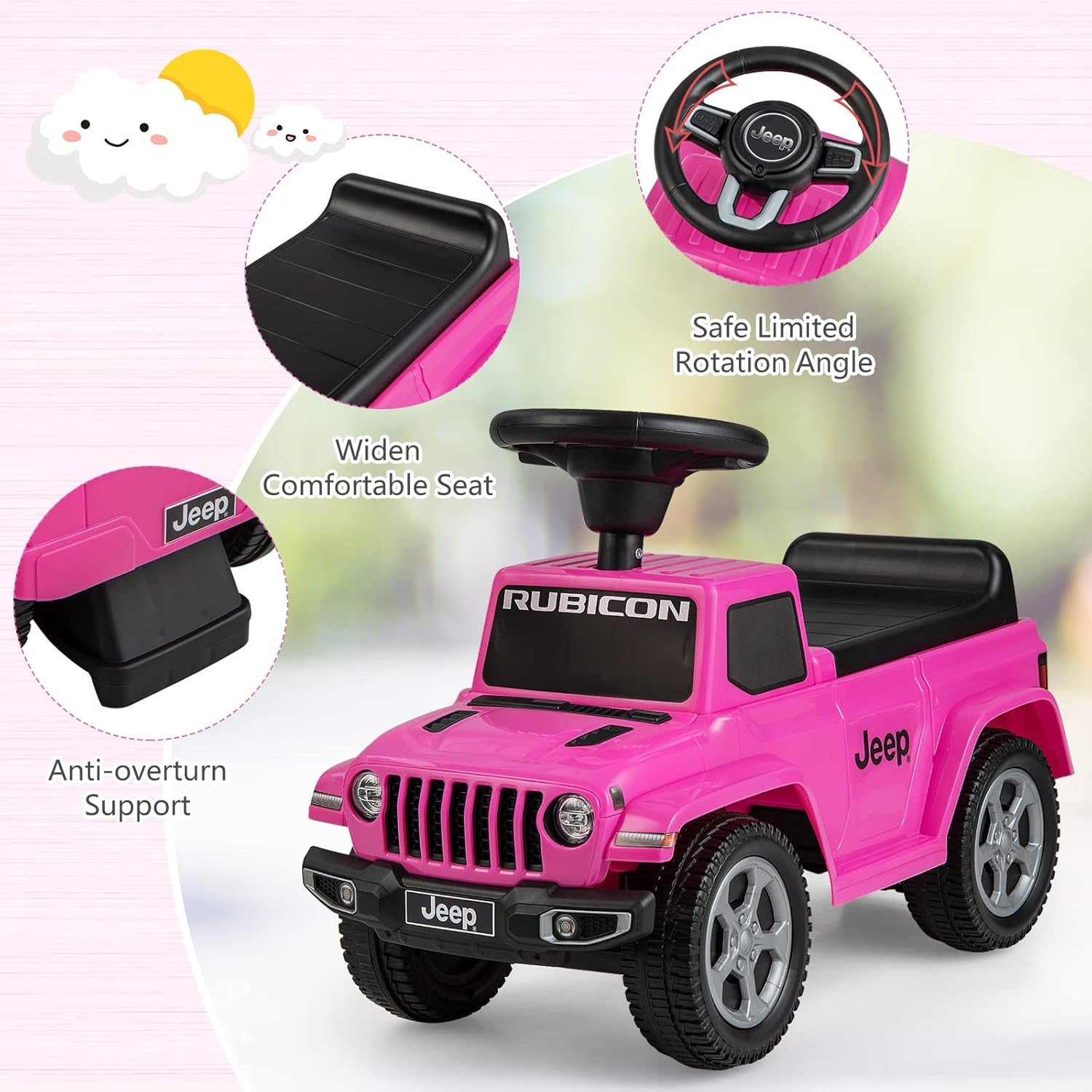 Licensed Jeep Foot-to-Floor Toddler Ride-On Push Car with Engine Sound