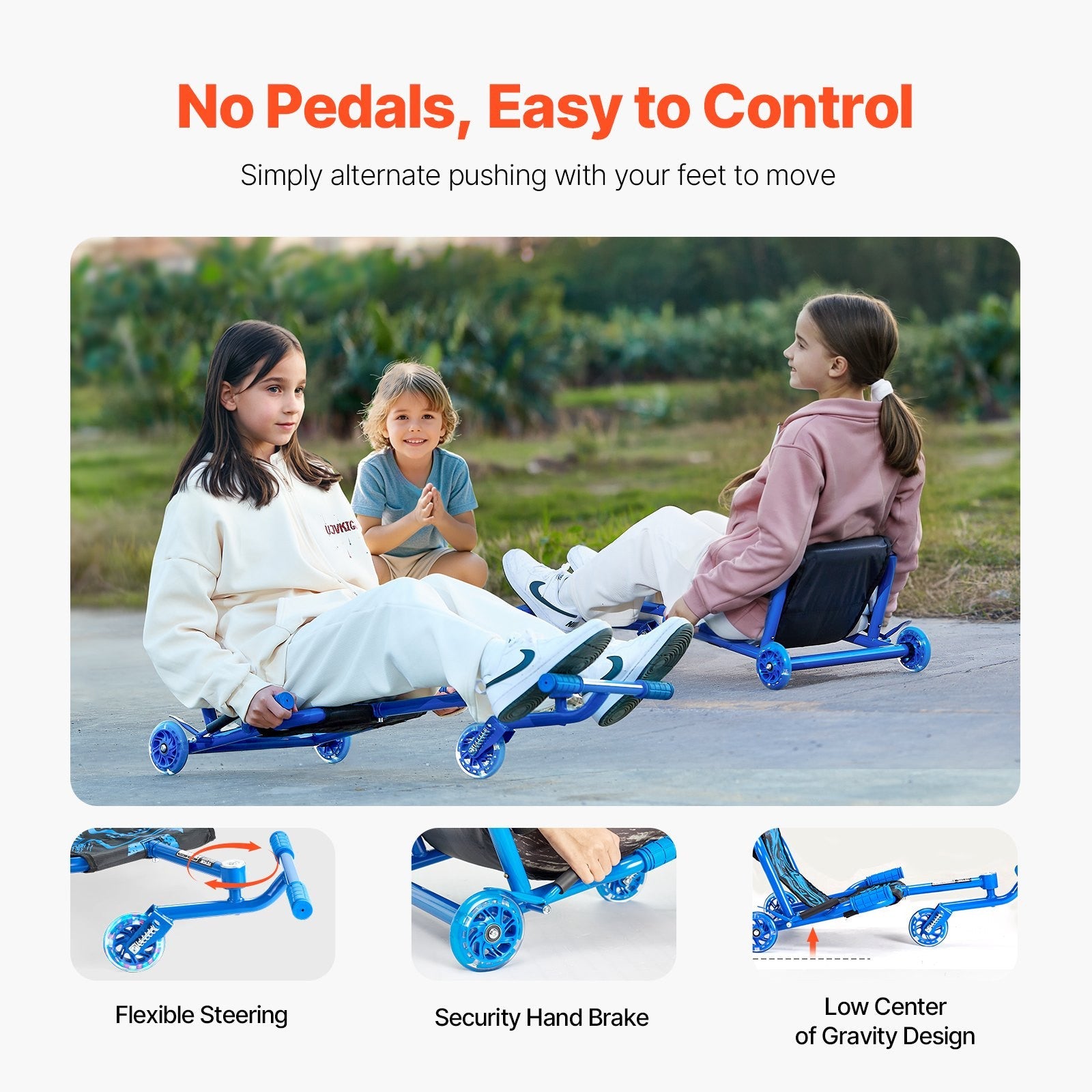 Kids Ride-On Drift Scooter Cart with Zig-Zag Motion for Ages 10+ and 198 lbs Capacity