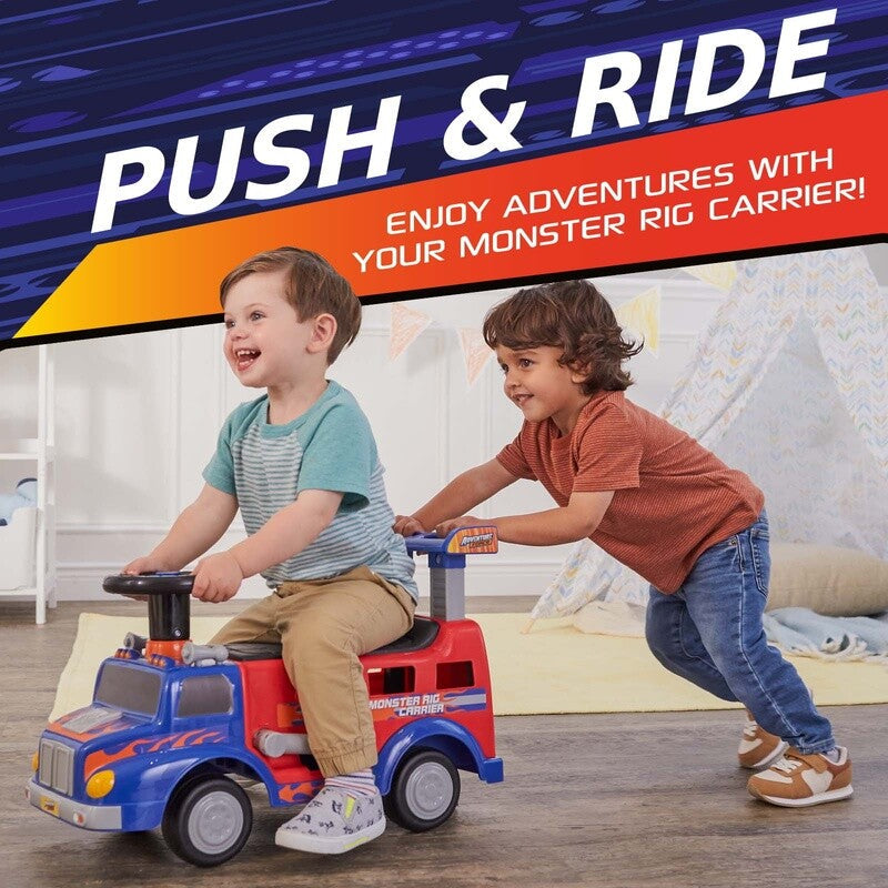 Interactive Monster Truck Ride-On Toy Carrier for Kids Ages 1-3, Supports up to 44 lbs, Unisex