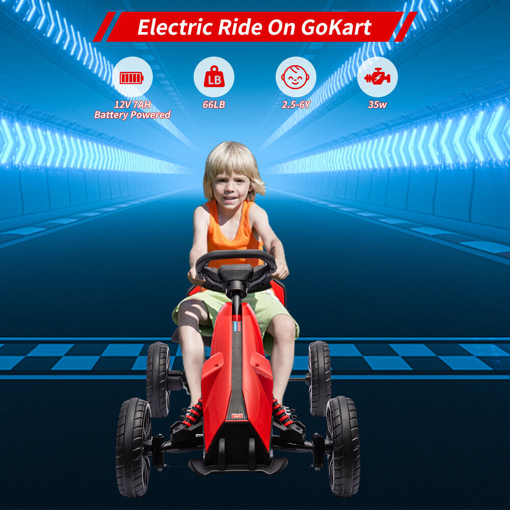 Electric 12V Drift Ride-On Kart with Adjustable Seat, 2 Speeds, and Shock Absorbers