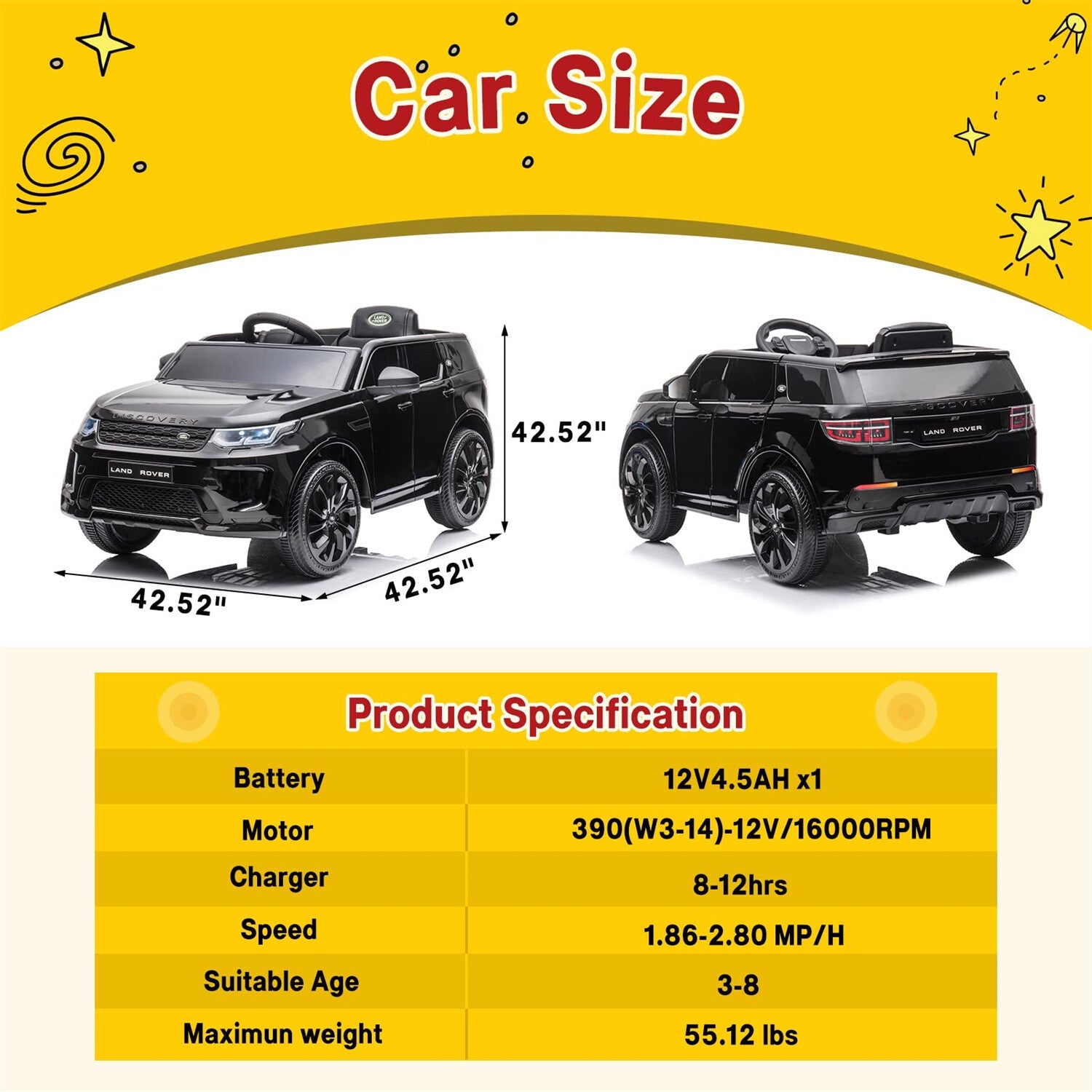 12V Licensed Land Rover Ride-On Toy for Kids with Remote Control and MP3 Player