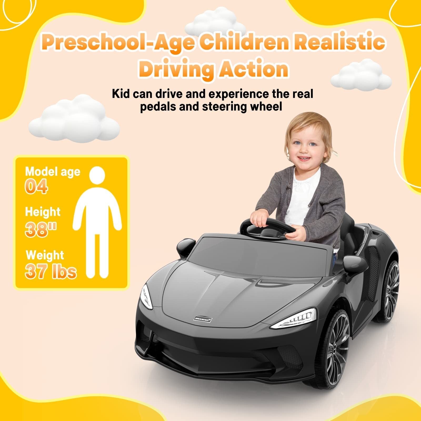 12V Licensed McLaren Battery-Powered Kids Ride-On Sports Car with 2 Speeds