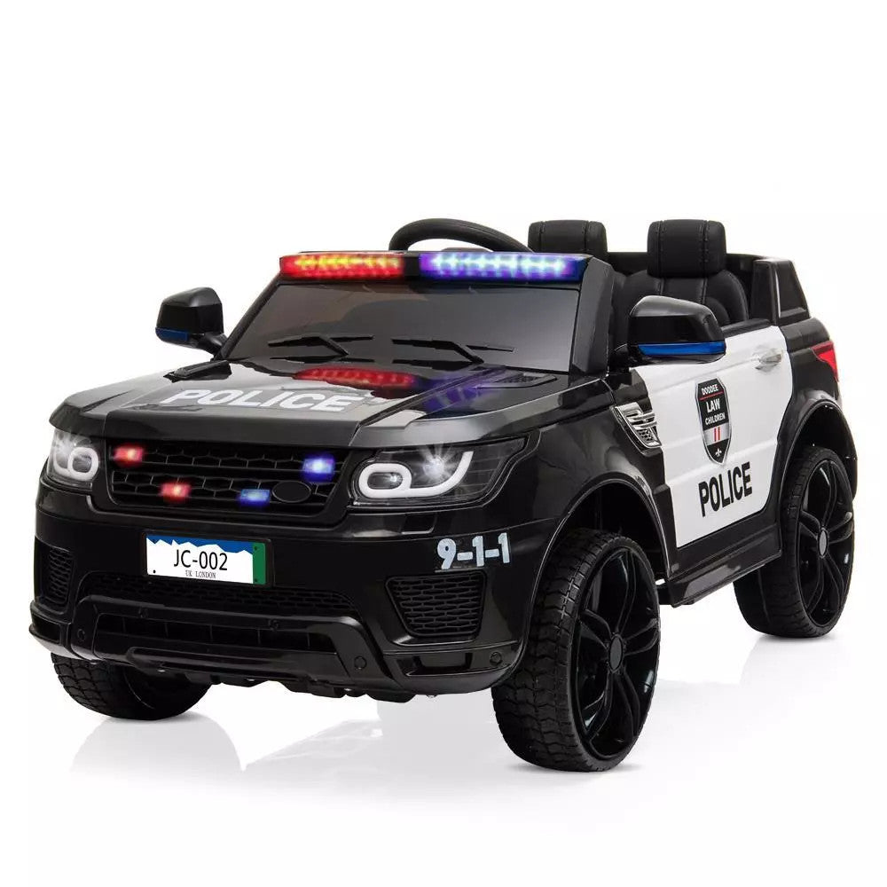 12V Electric Battery-Powered Police SUV Ride-On Toy with Remote Control, Black