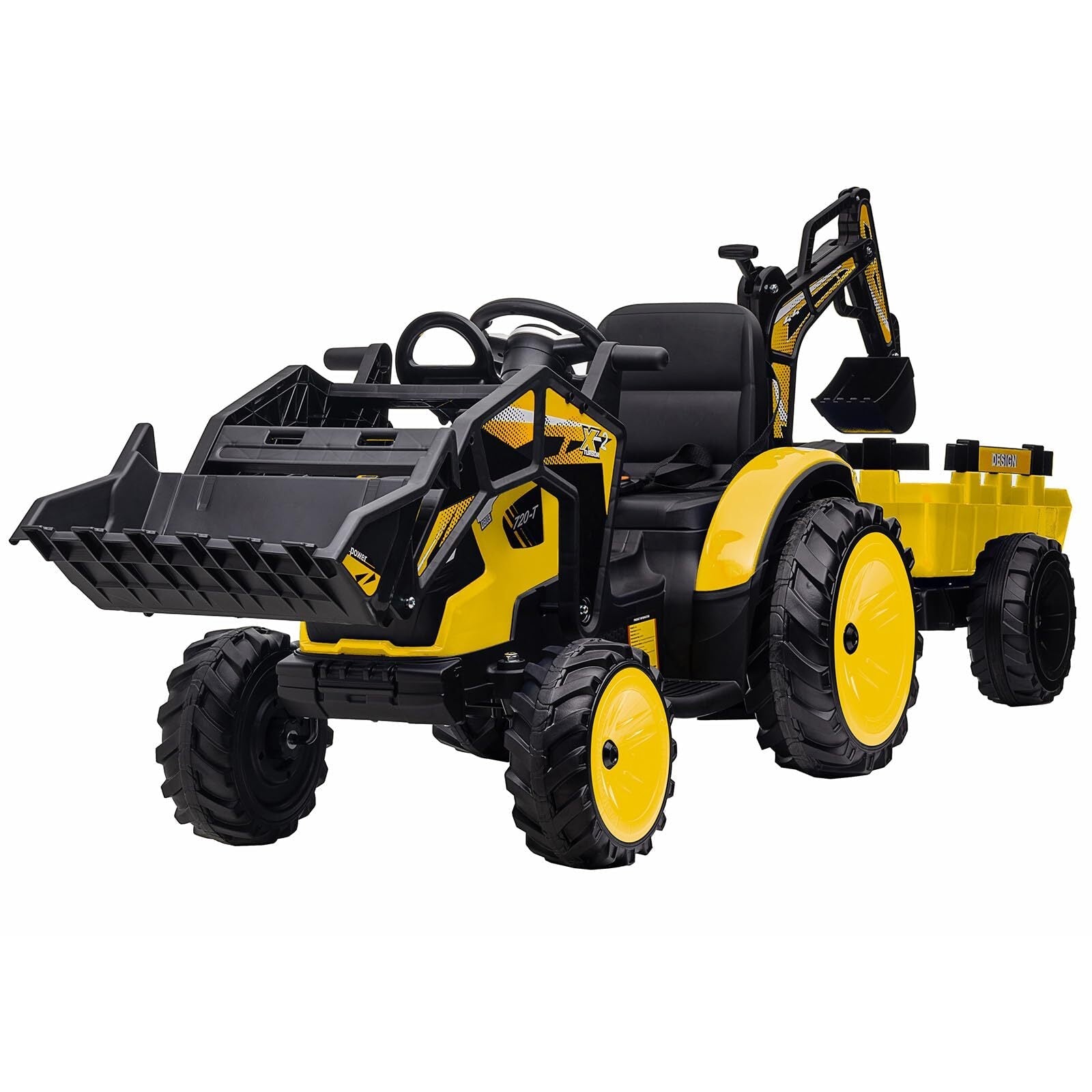 24V Electric Ride-On Tractor with Excavator, Trailer, and Digger Attachments