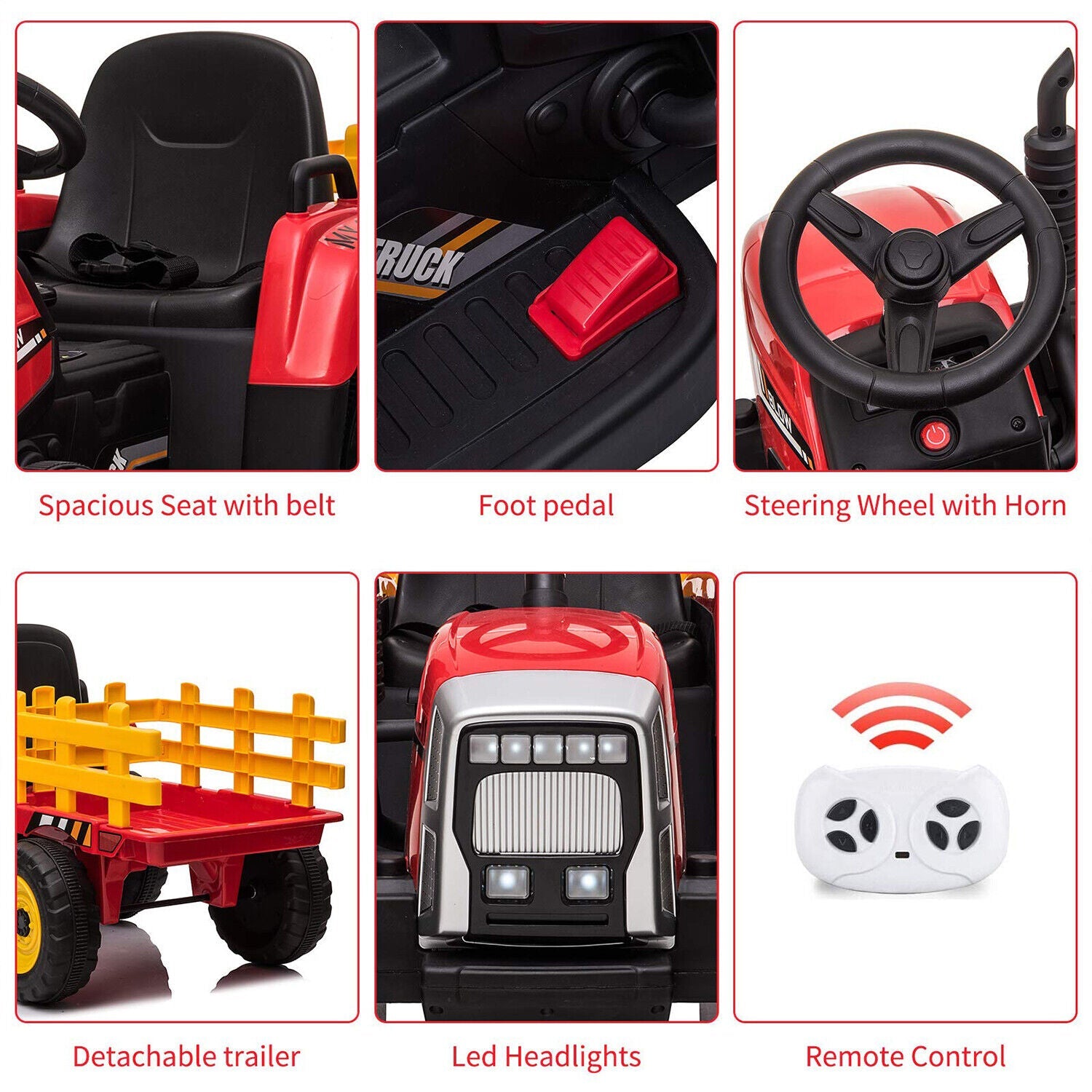 Ride-On Tractor Trailer for Kids with Remote Control and MP3 Player - 12V 35W Toy Gift