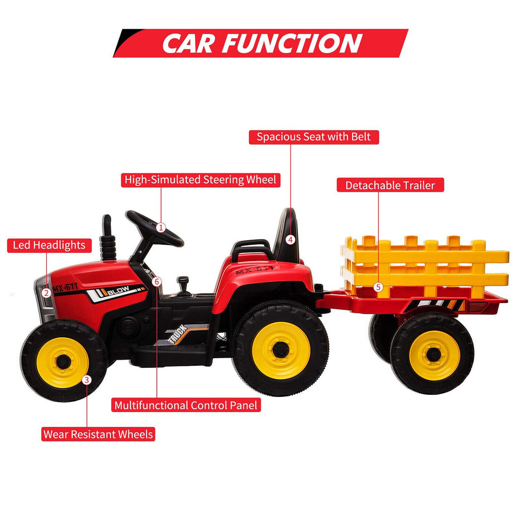 Ride-On Tractor Trailer for Kids with Remote Control and MP3 Player - 12V 35W Toy Gift