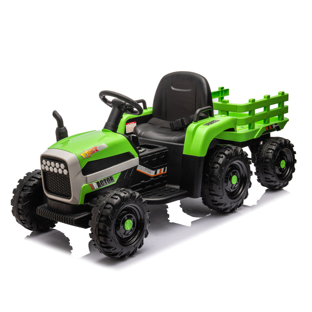 24V Battery-Powered Electric Ride-On Tractor with Trailer Toy
