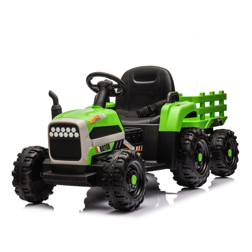 24V Battery-Powered Electric Ride-On Tractor with Trailer Toy