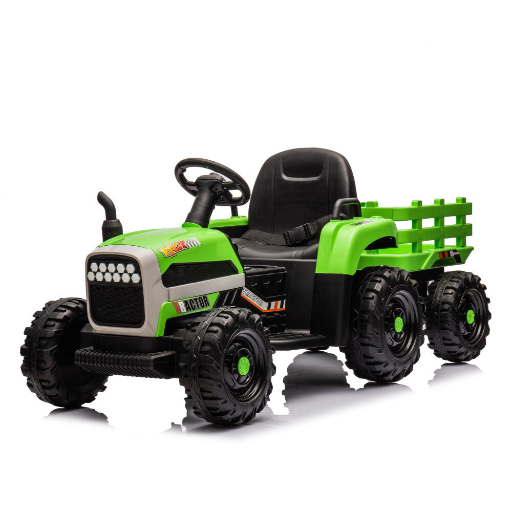 24V Battery-Powered Electric Ride-On Tractor with Trailer Toy