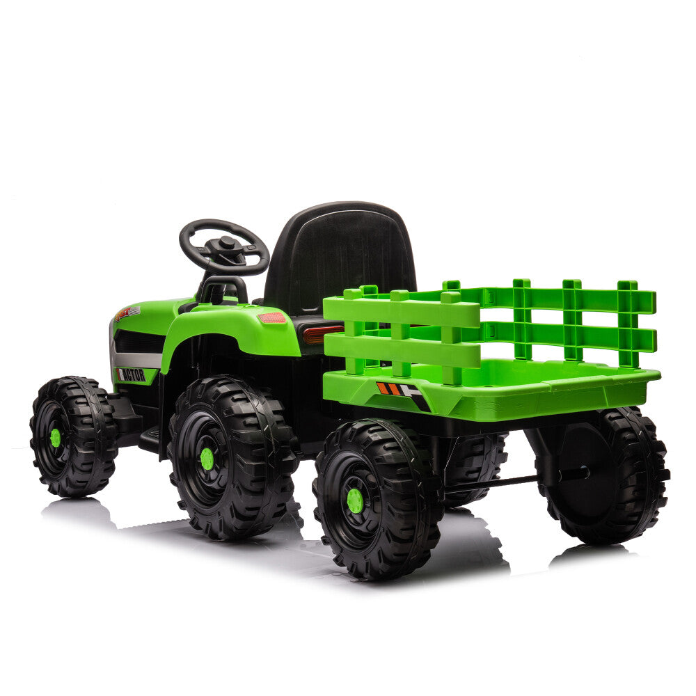 24V Battery-Powered Electric Ride-On Tractor with Trailer Toy