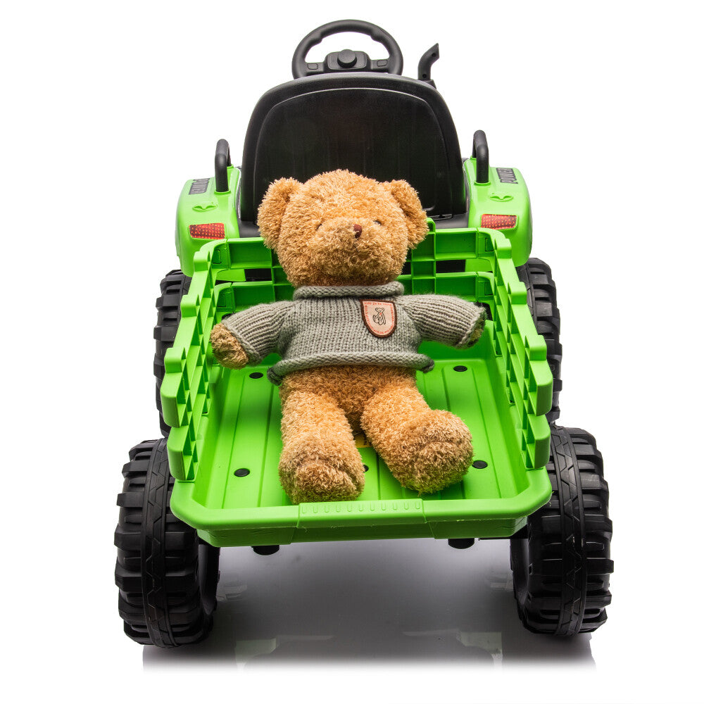 24V Battery-Powered Electric Ride-On Tractor with Trailer Toy