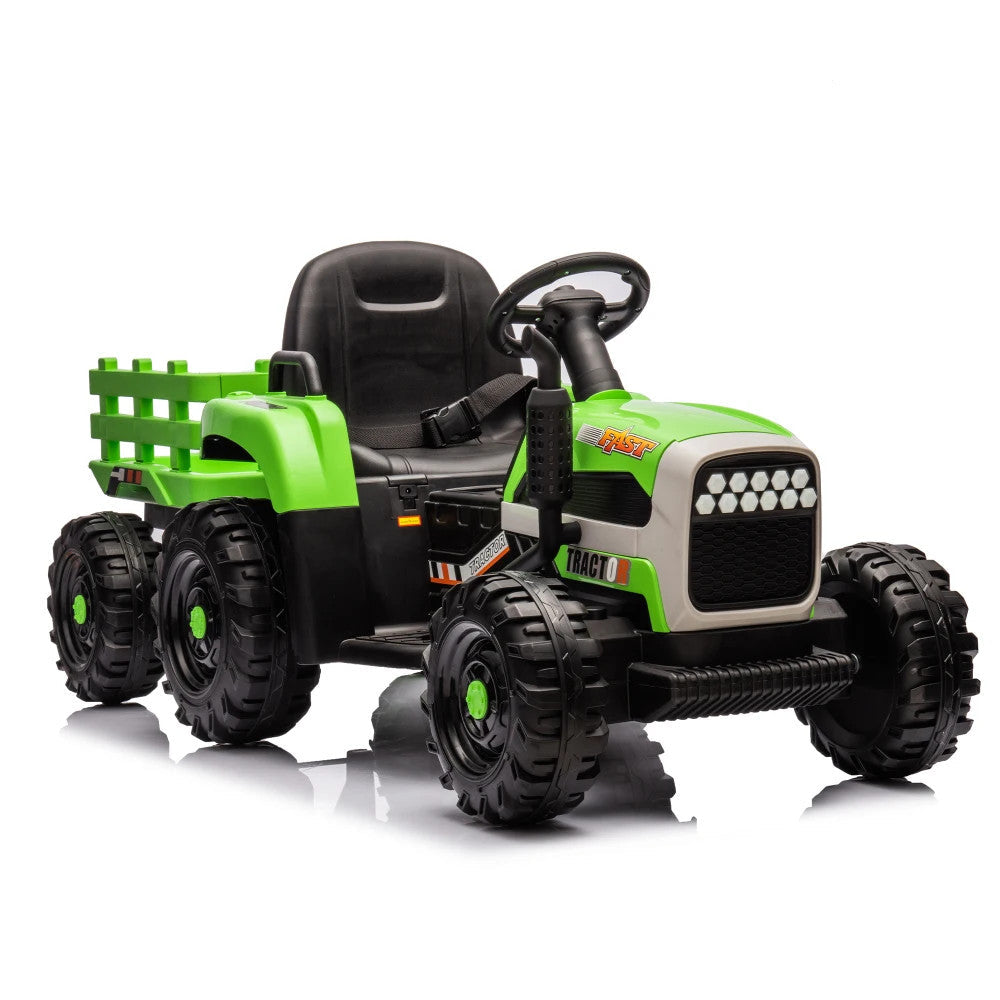 24V Battery-Powered Ride-On Electric Tractor Toy with Trailer and Dual 200W Motors