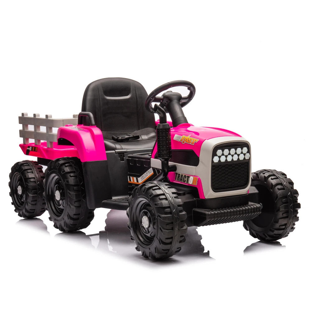 24V Battery-Powered Ride-On Electric Tractor Toy with Trailer and Dual 200W Motors