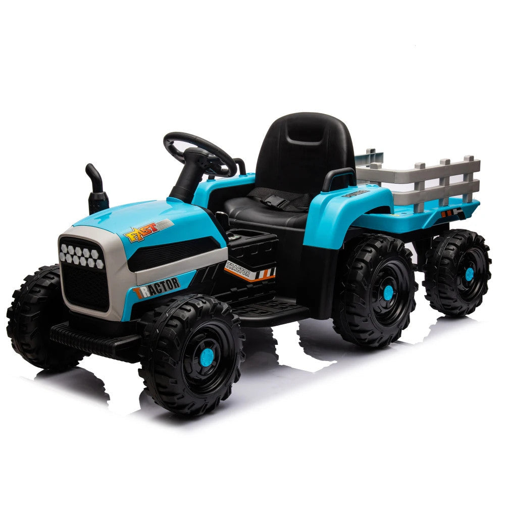 24V Battery-Powered Ride-On Electric Tractor Toy with Trailer and Dual 200W Motors