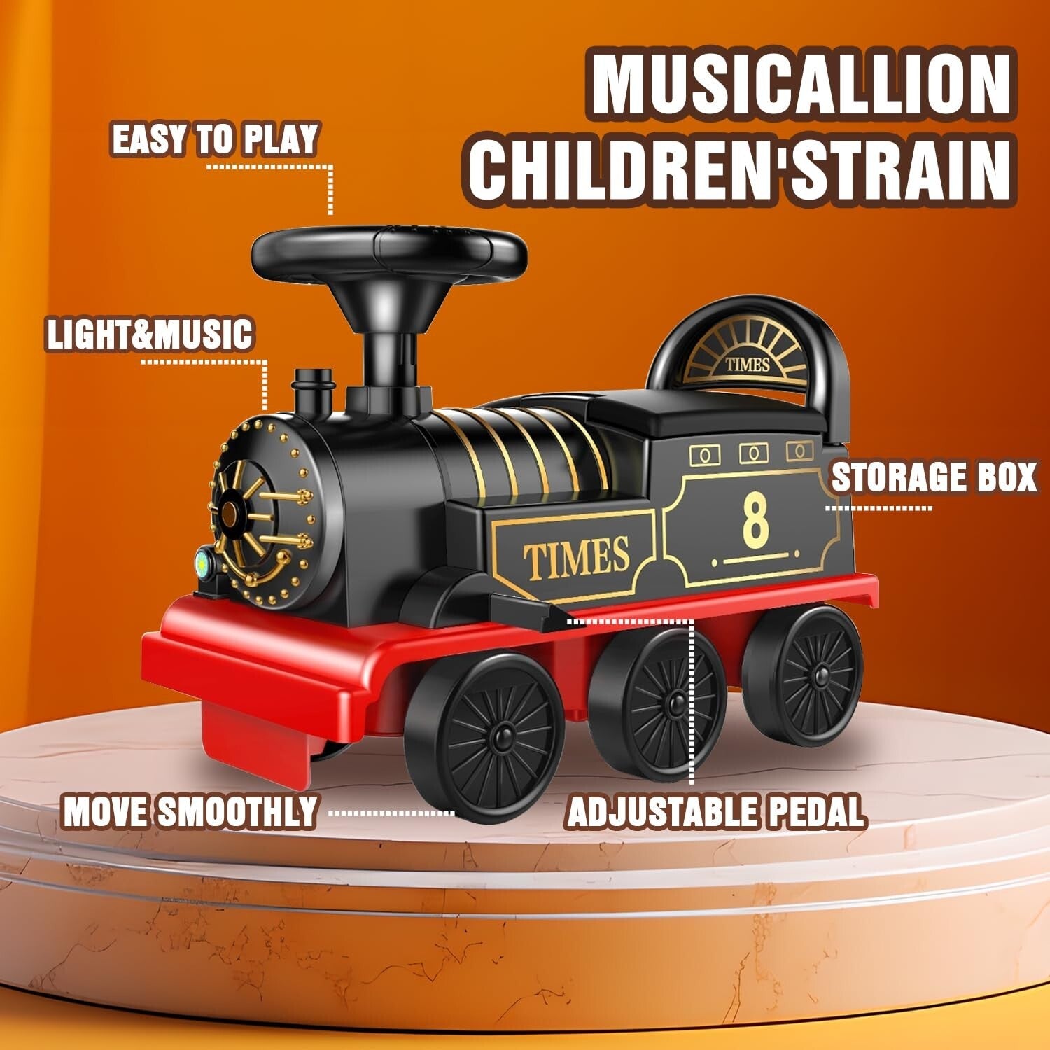 Electric Ride-On Train Set with Track, 2-Seater, Cargo Car, and Music Features