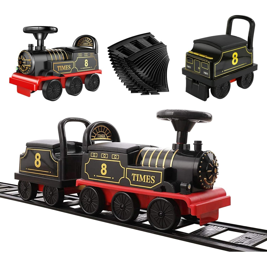Electric Ride-On Train Set with Track, 2-Seater, Cargo Car, and Music Features