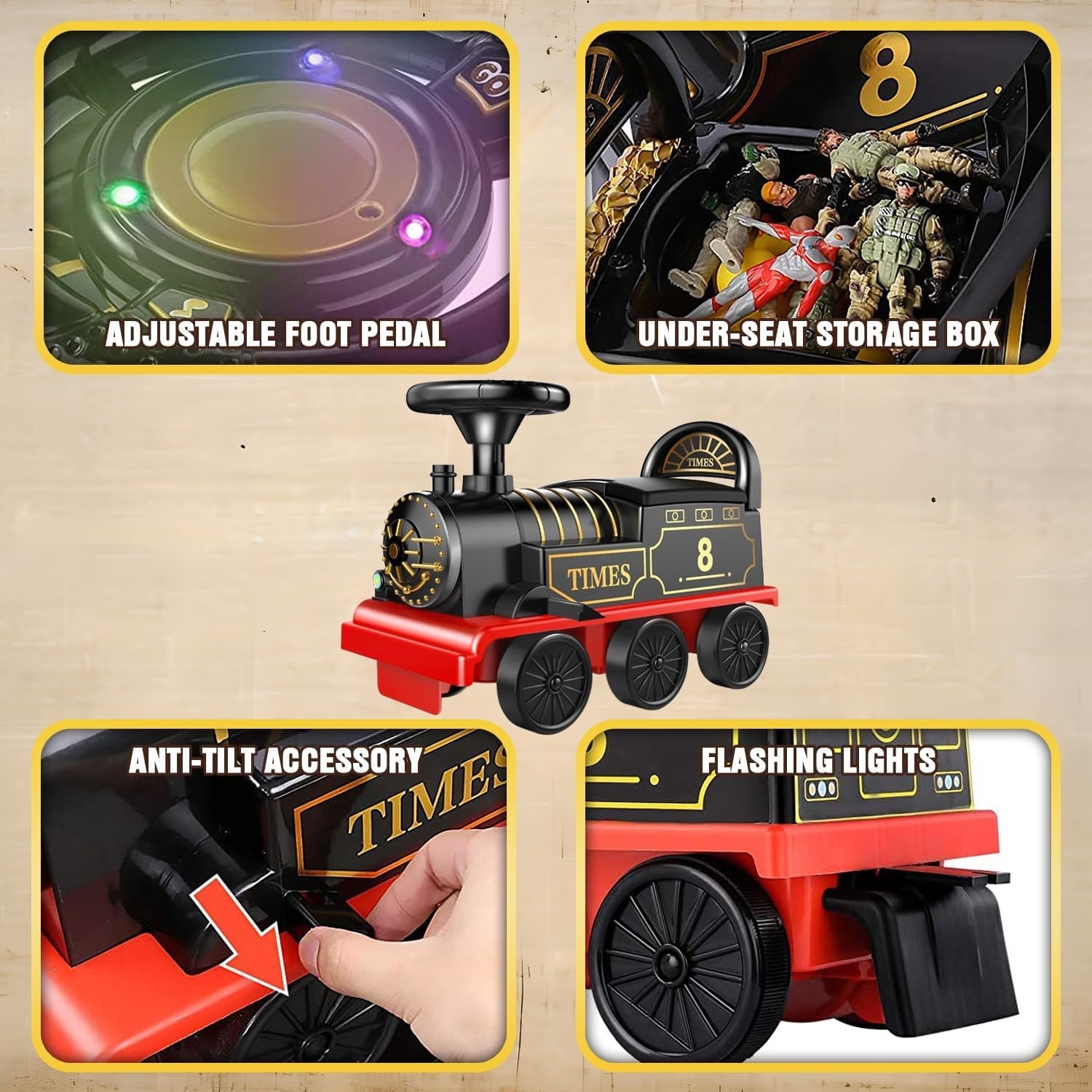 Electric Ride-On Train Set with Track, 2-Seater Cargo Car, Music and Lights