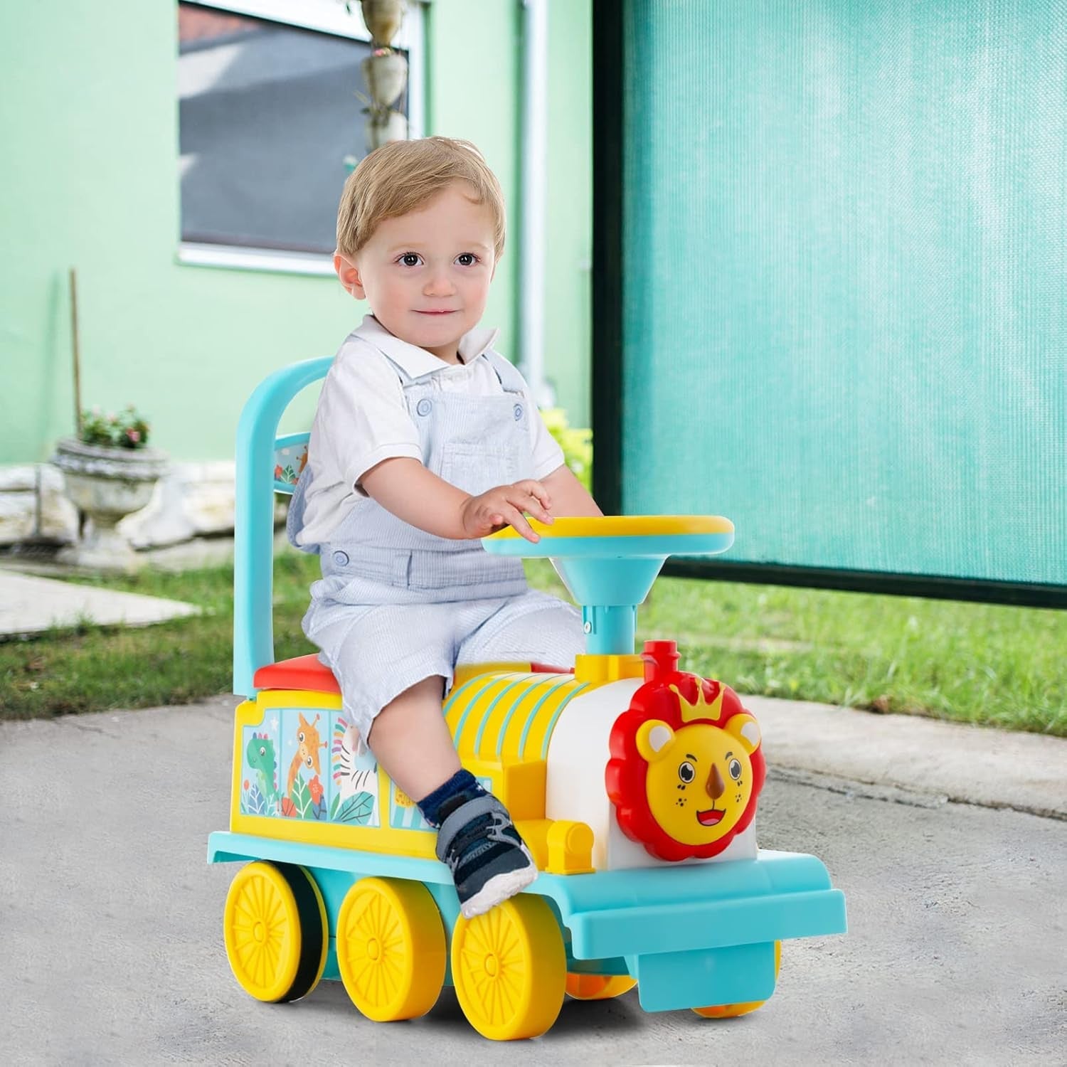 Electric 6V Ride-On Train Toy with 16-Piece Track Set for Kids
