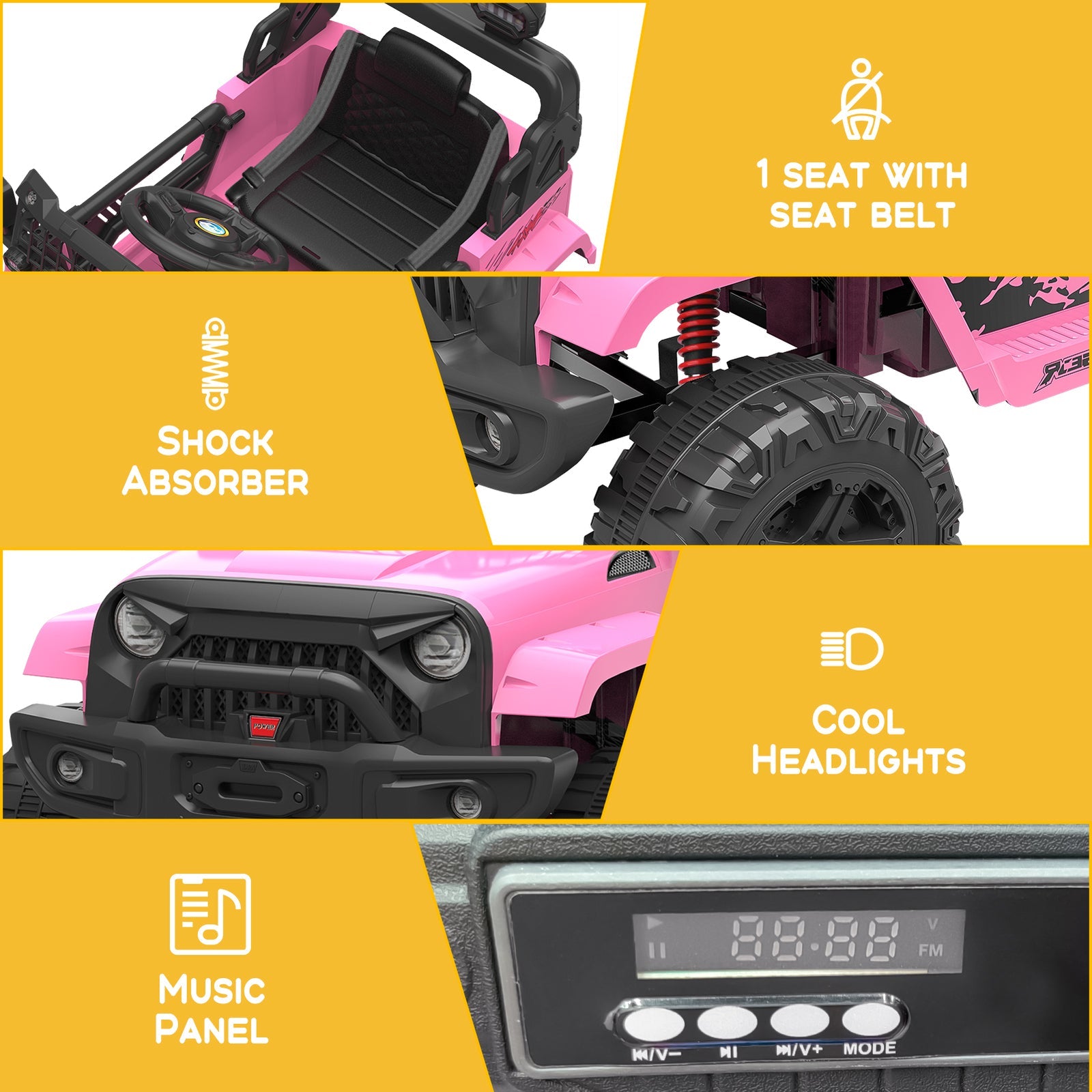 12V Battery-Powered Electric Ride-On Truck with Remote Control and LED Lights