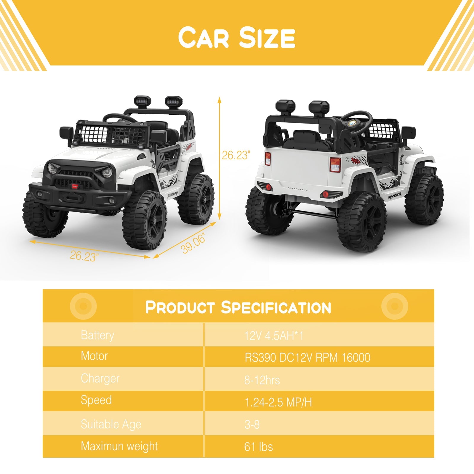 12V Battery-Powered Electric Ride-On Truck with Remote Control and LED Lights