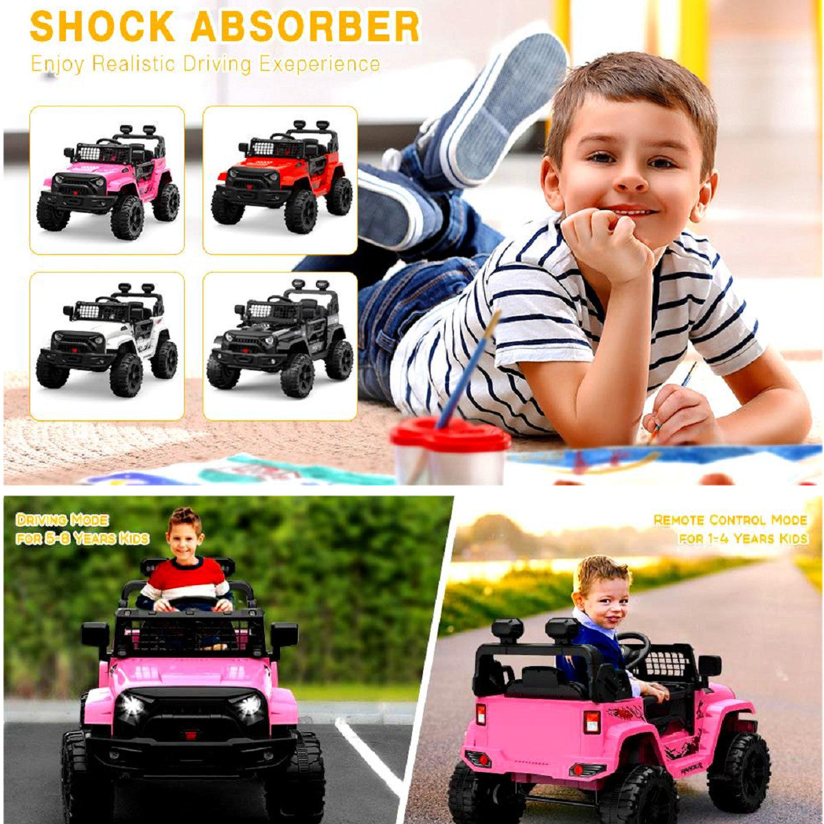 12V Kids Electric Ride-On Truck Car with Remote Control and Spring Suspension