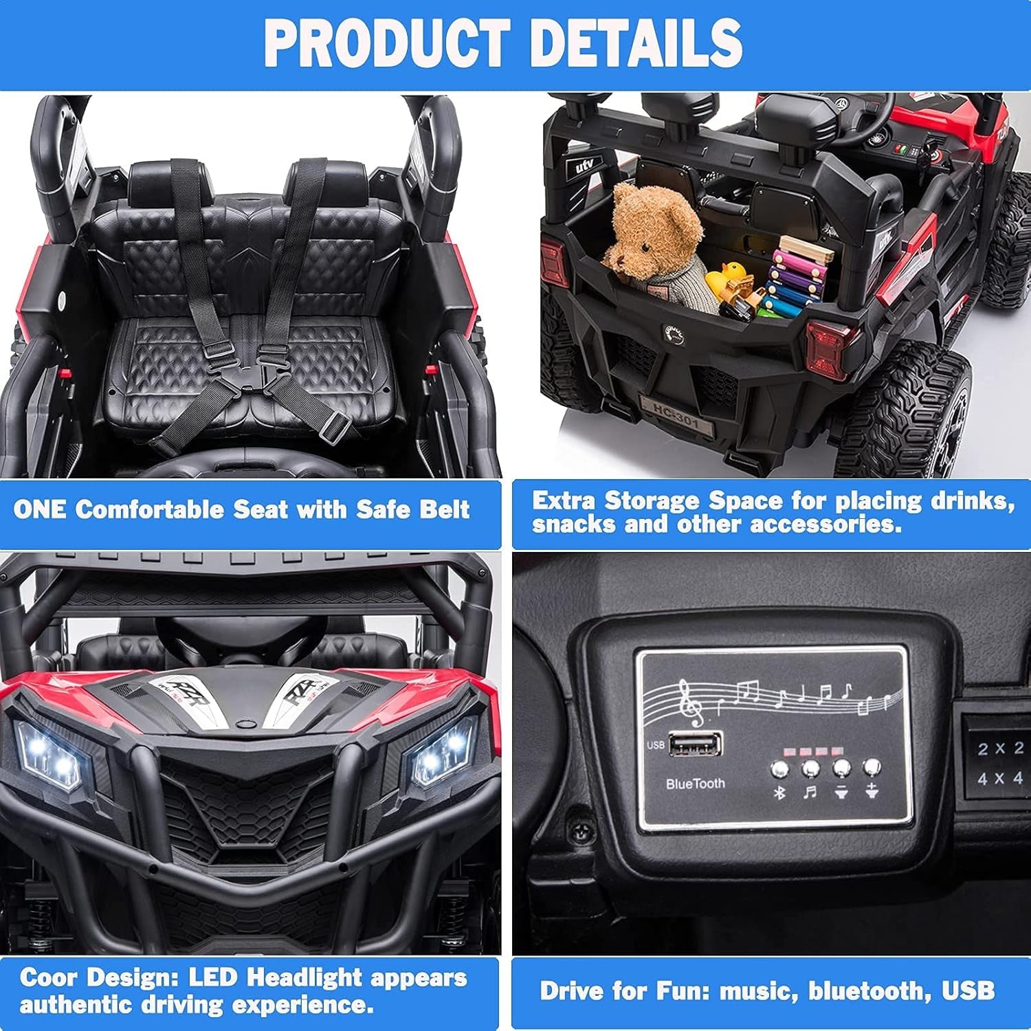 12V 4WD Electric Ride-On UTV Buggy for Kids with 10AH Battery