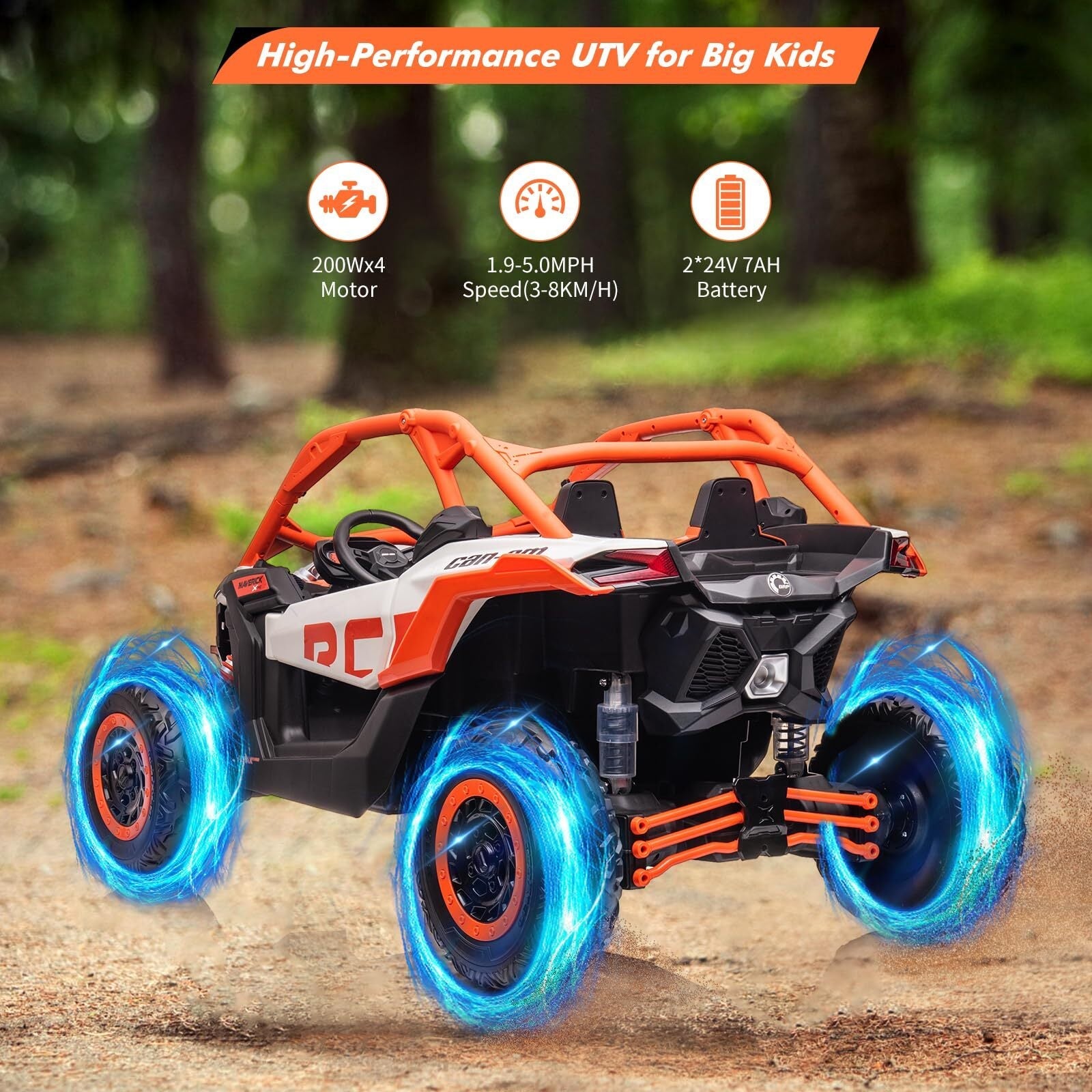Electric 2-Seater Ride-On UTV Car with 24V 7AH Batteries and 200W Motor Licensed Can-Am Design