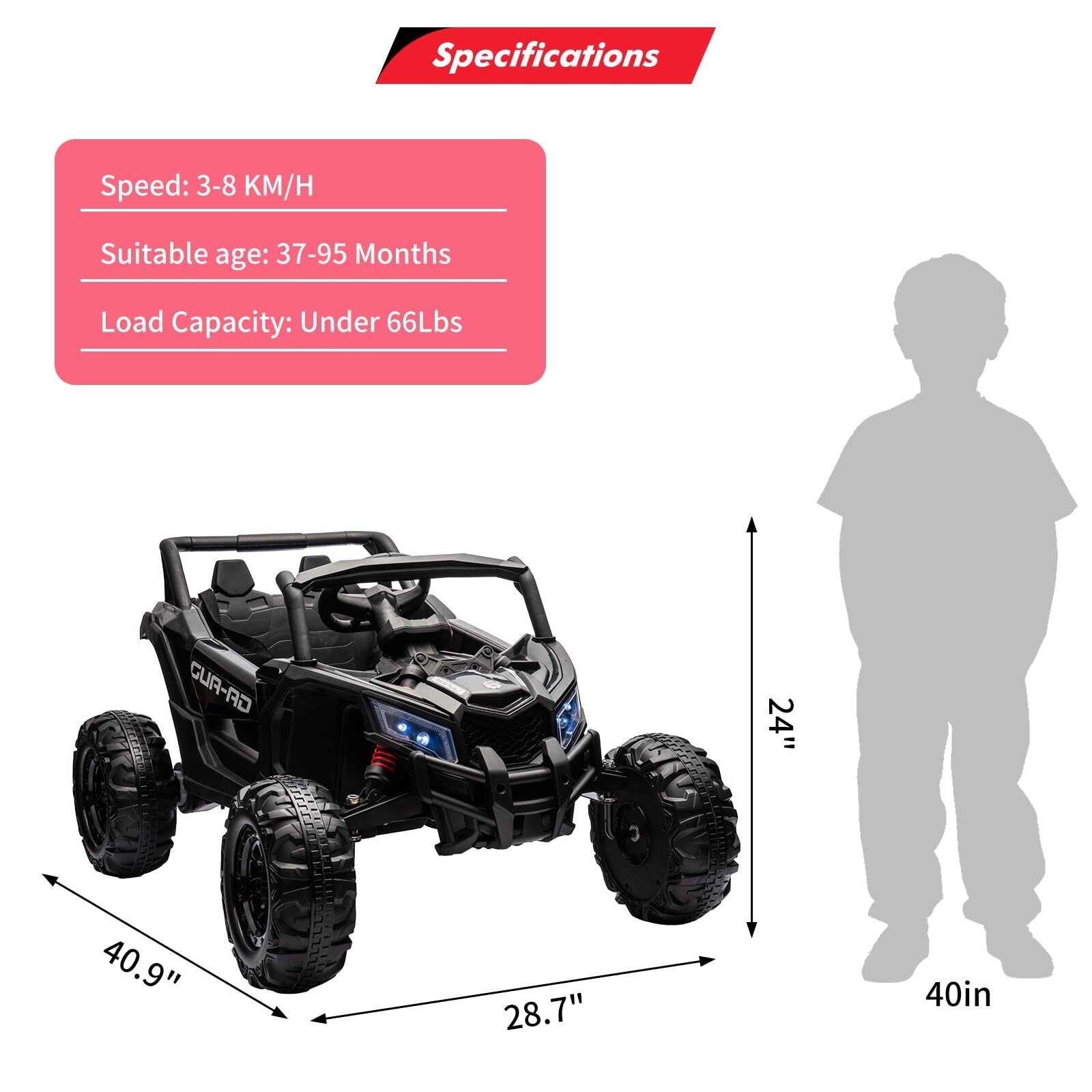 Ride-On UTV Car with Remote Control 200W Motor Spring Suspension Music 24V Battery
