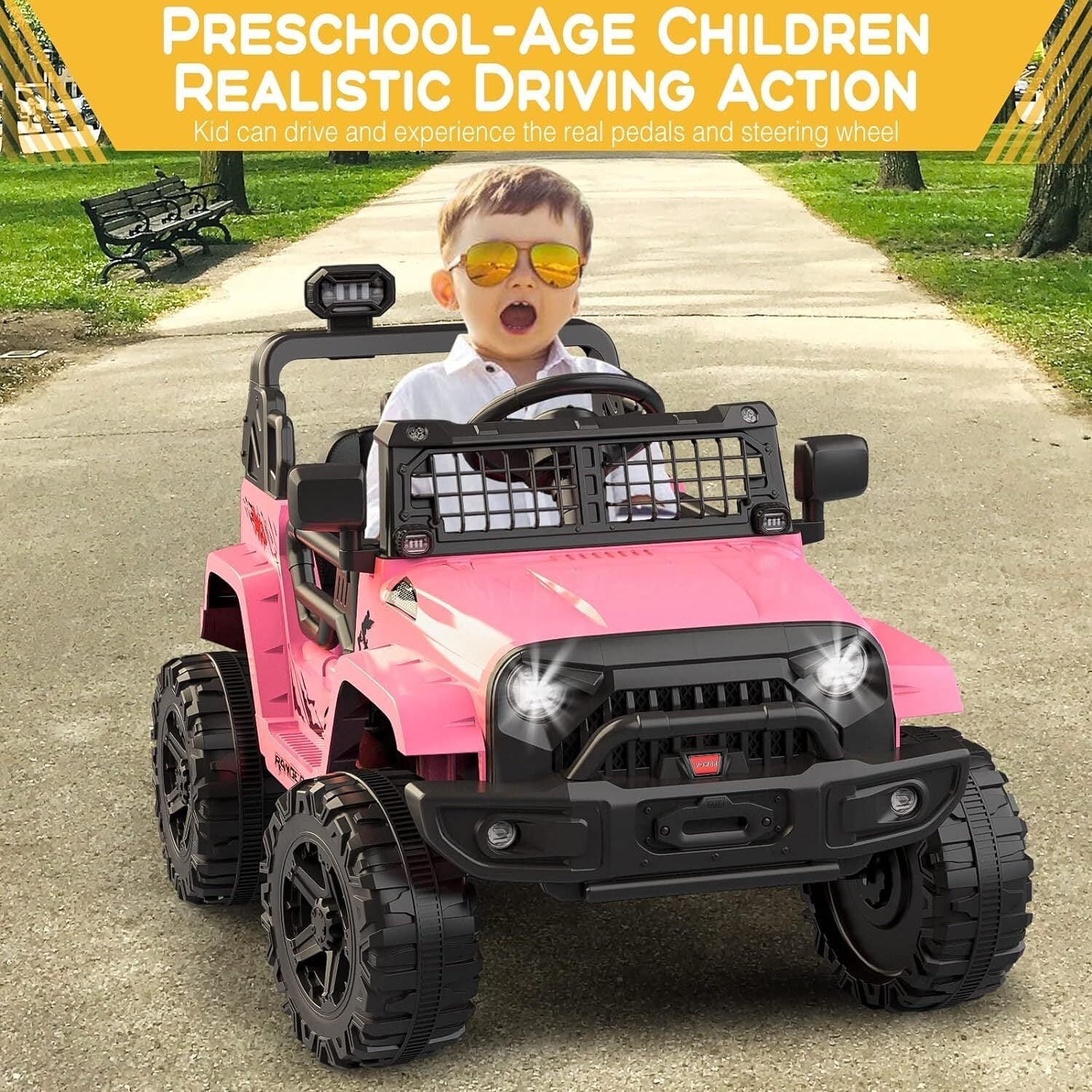 Electric Ride-On Truck with Remote Control, Spring Suspension, and LED Lights
