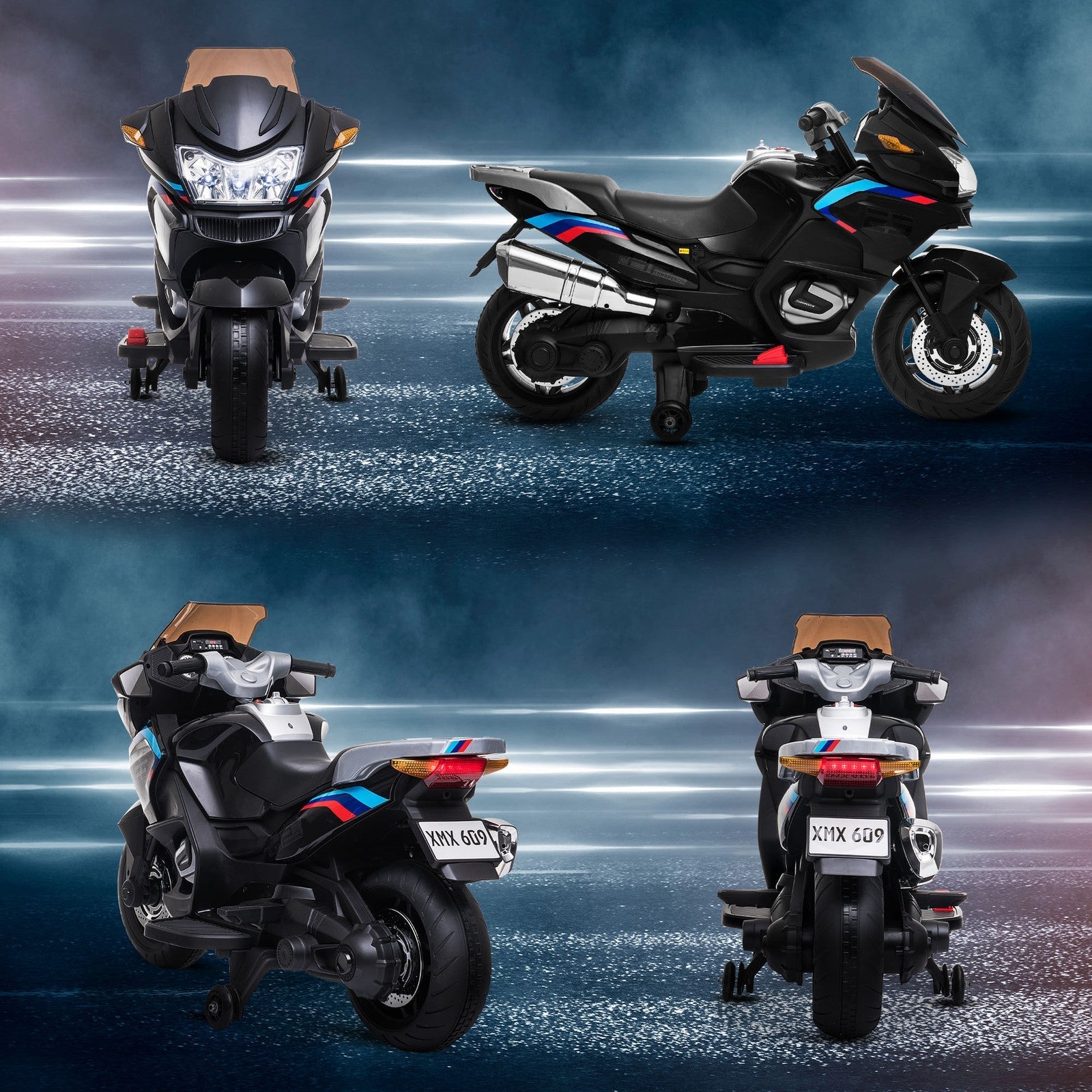 Electric Kids Motorcycle with Sound Effects, Lights, and Engine Design – Black