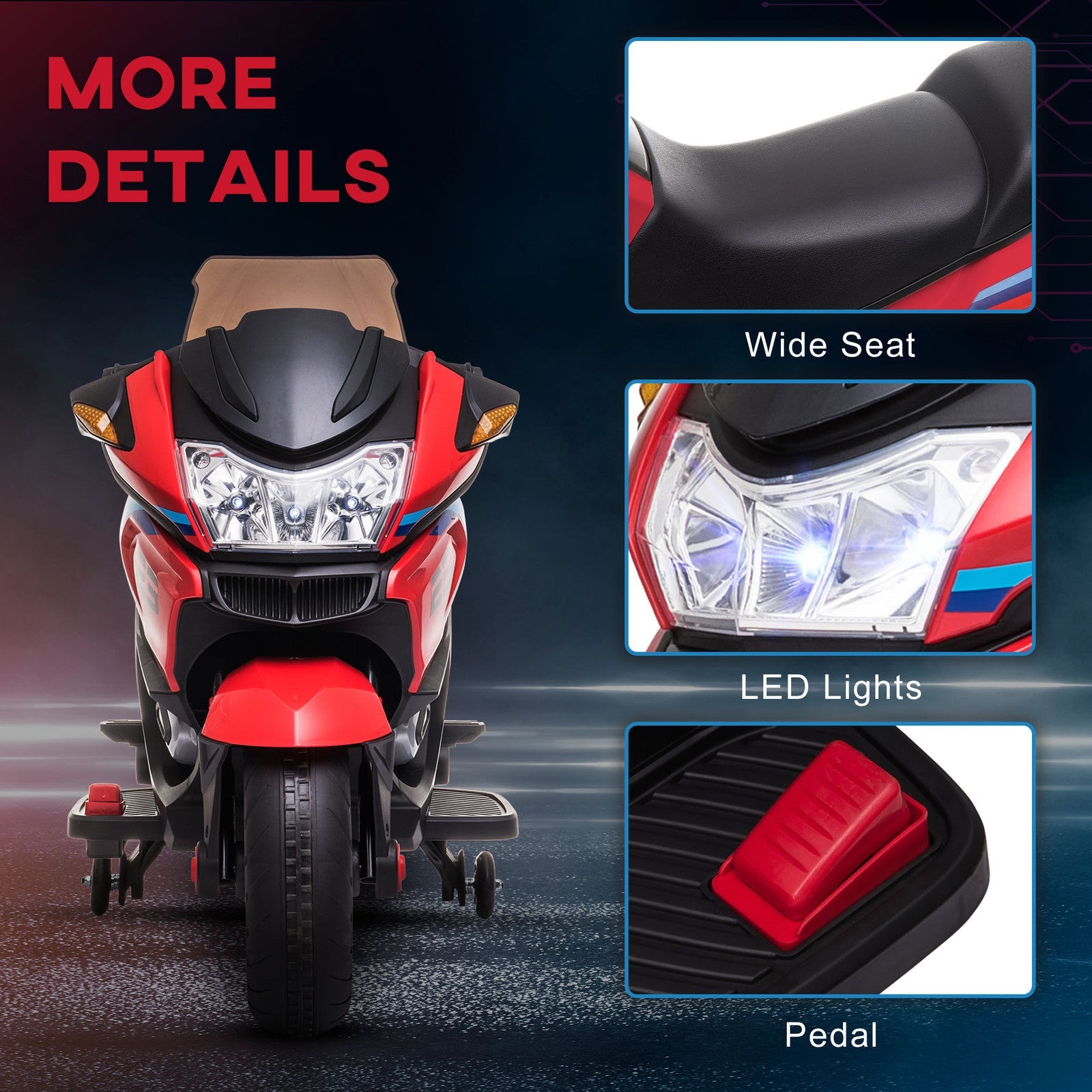 Electric Kids Motorcycle with Sound Effects, Lights, and Music – Red